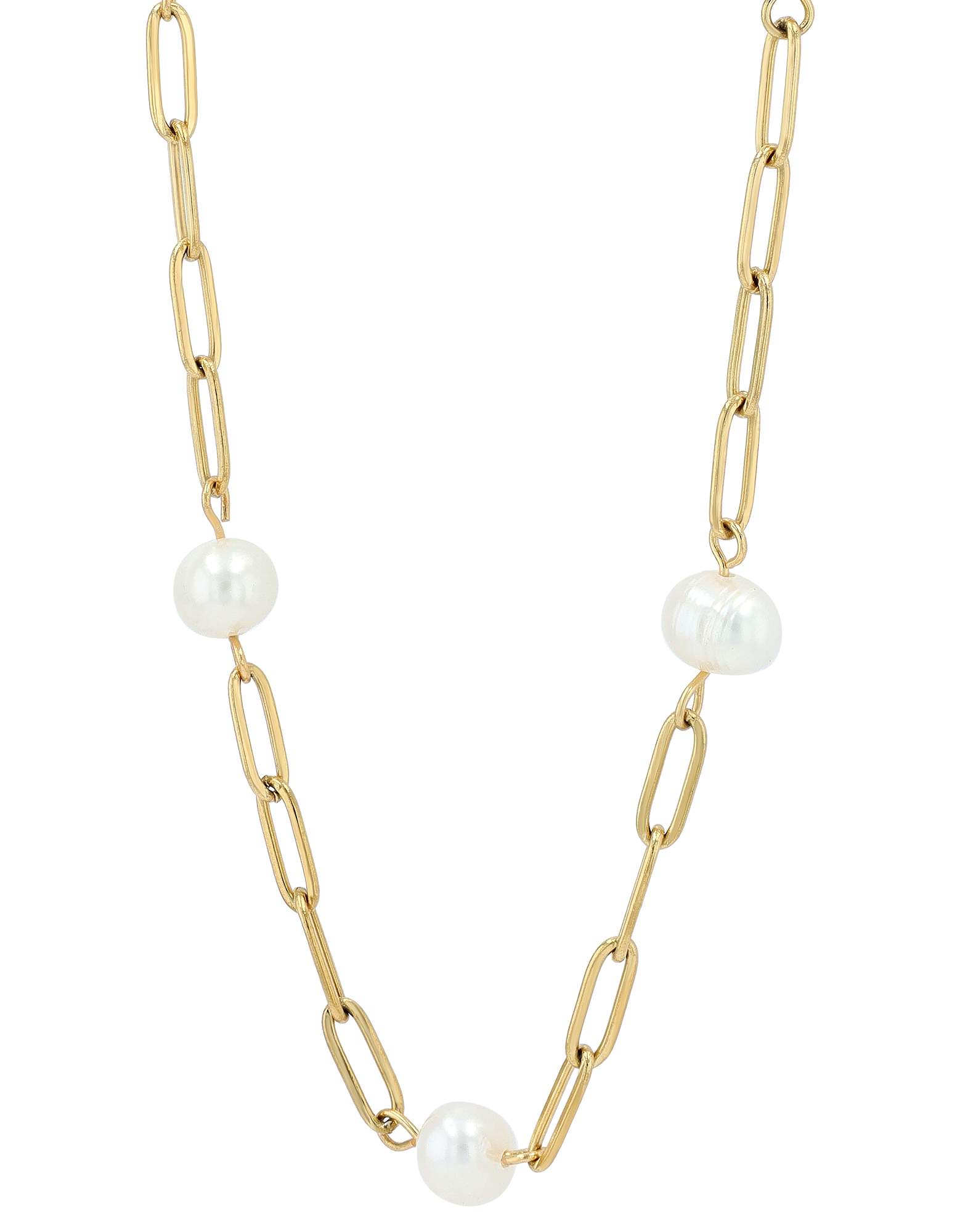 "Myko" Edelstahl Kette/ Gliederkette mit Süßwasserperlen, goldfarben 40 + 5 cm