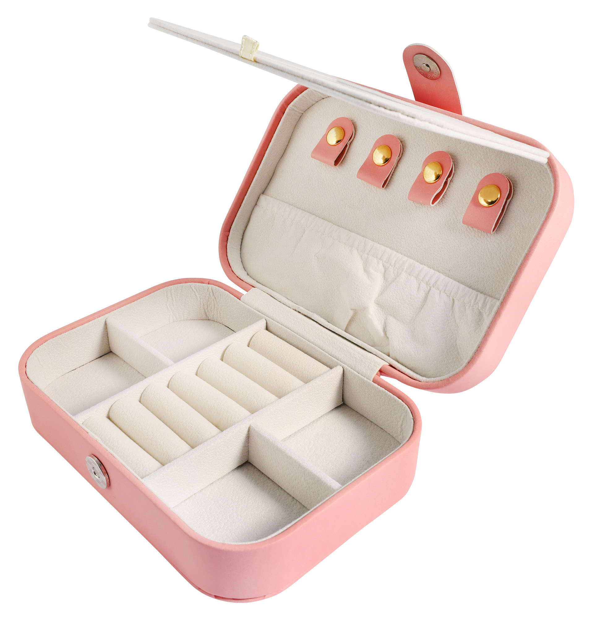 Aufbewahrungsbox für Schmuck, Lederimitat, mit Spiegel, pink