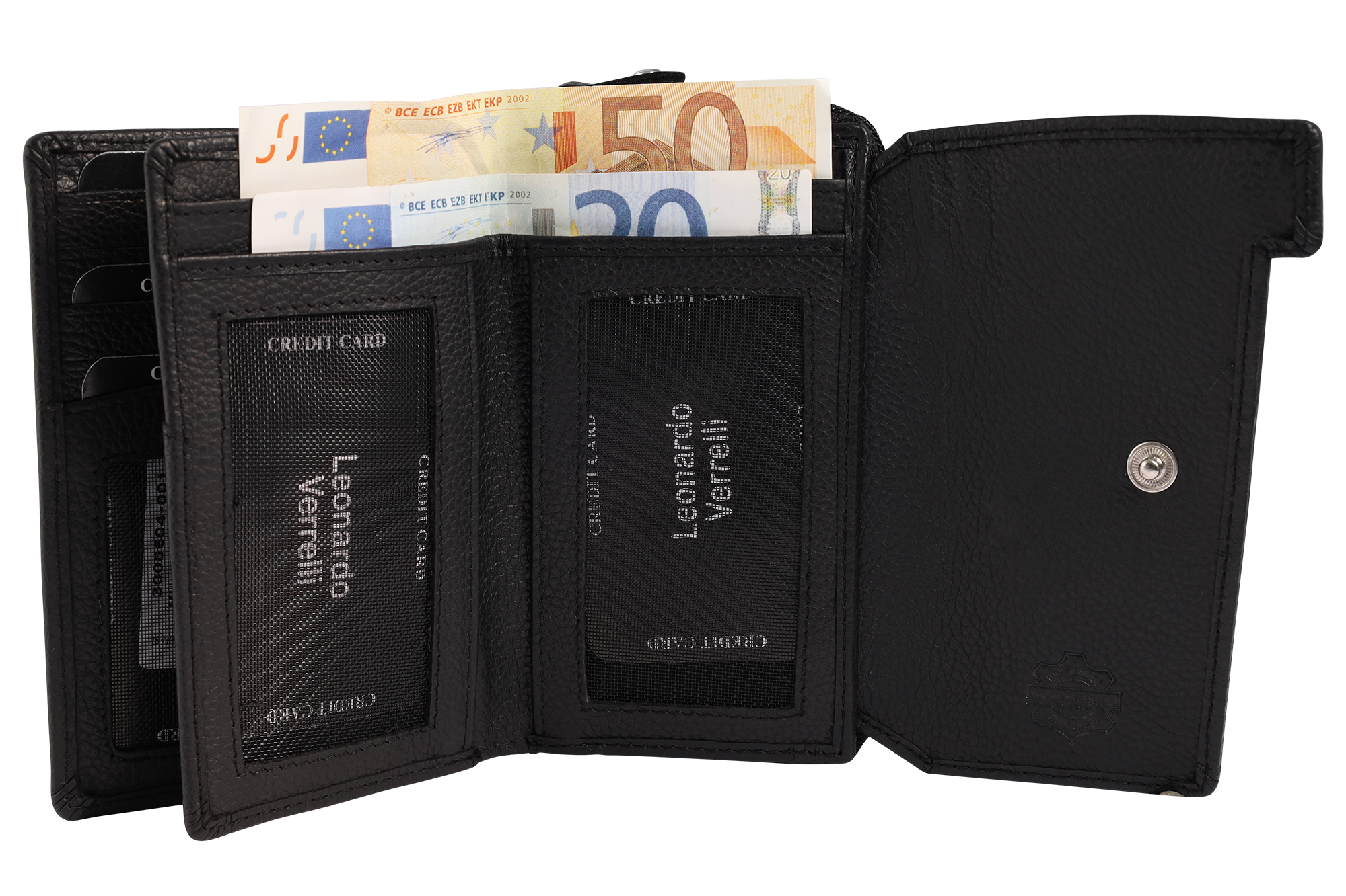 Leonardo Verrelli Echtleder (Nappa) Damen Geldbörse, Querformat, RFID, schwarz