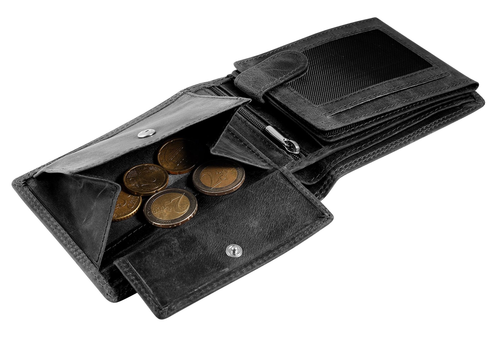 Akzent Echt Leder (Hunter-Leder) Geldbörse, RFID, Querformat, "Jäger", schwarz