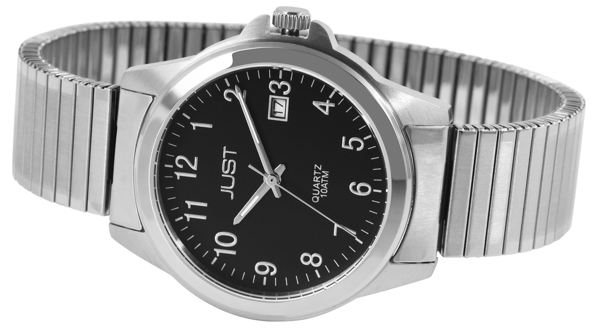 JUST Herrenuhr "Roswin"  Edelstahlzugband, Ø 38 mm, silberfarben/ schwarz