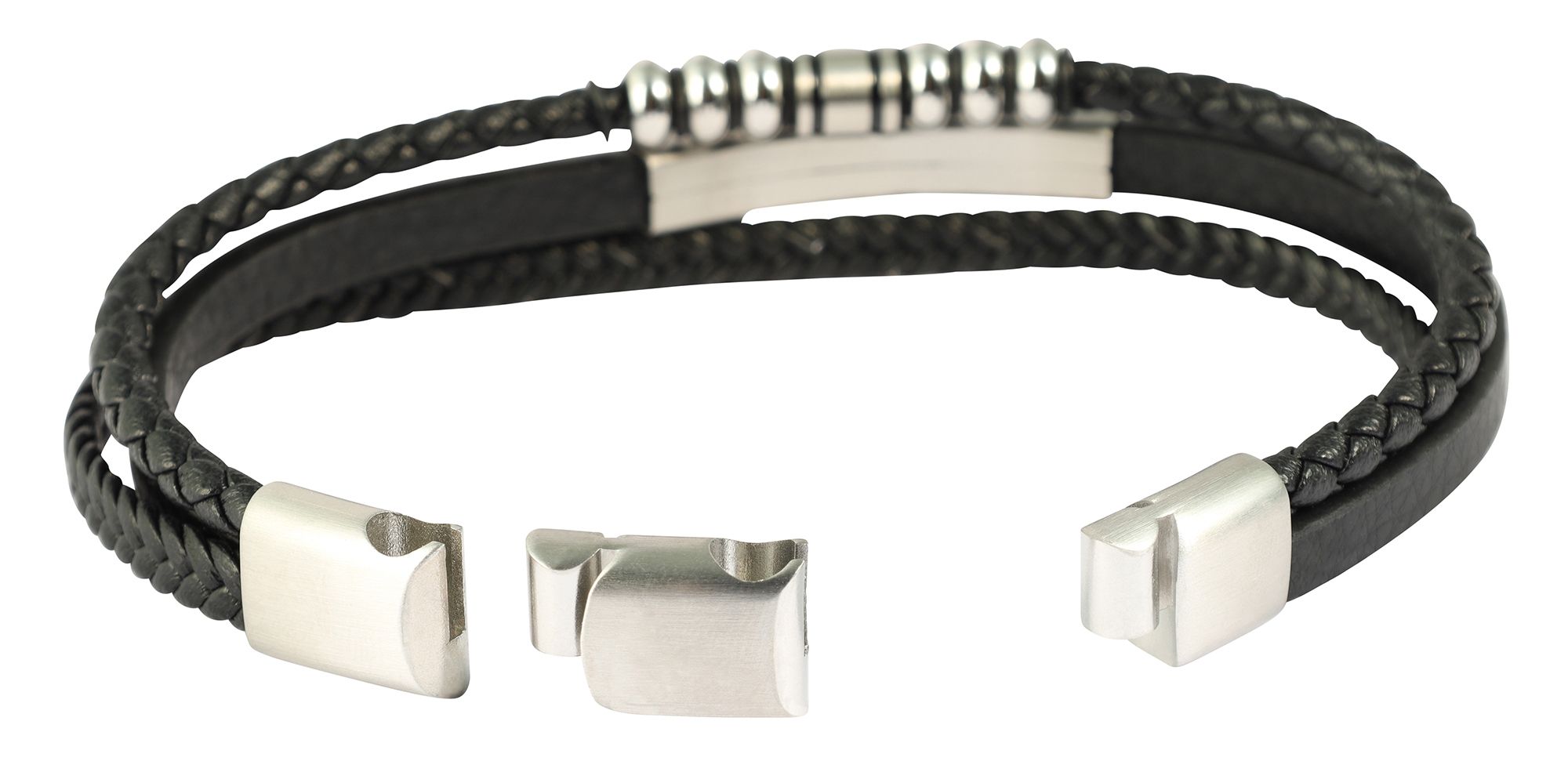 "Daniello" Armband aus Lederimitat mit Edelstahlelementen, 19 cm