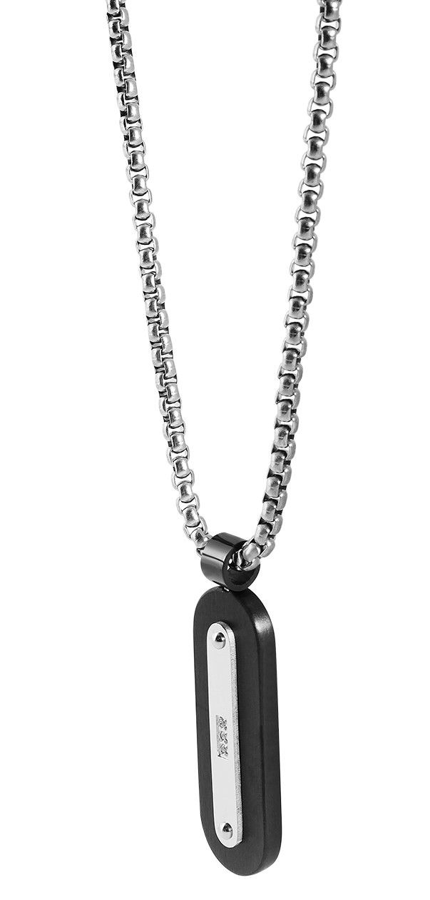 "Joshua" Edelstahlkette 60 + 5 cm mit Anhänger, bicolor (silberfarbig/ schwarz)