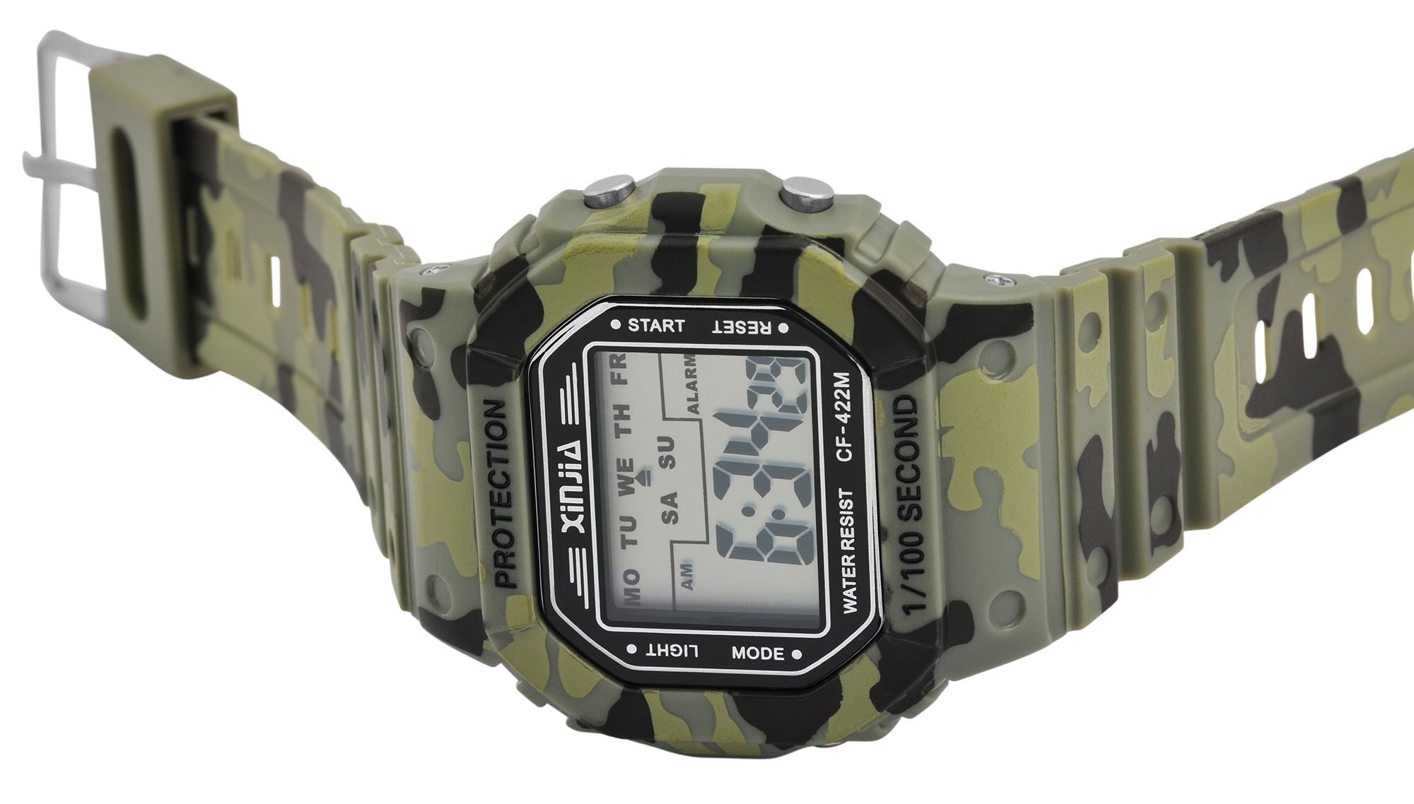 Xinjia Herren Digitaluhr Ø 44 mm,, Kunststoff/ Silikonarmband, Camouflage Print, olive grün/ schwarz