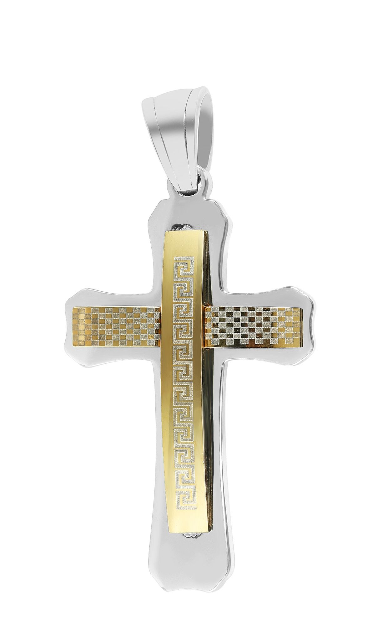 "Emerson", Edelstahl Anhänger, Kreuz, bicolor (silber- u. goldfarben)