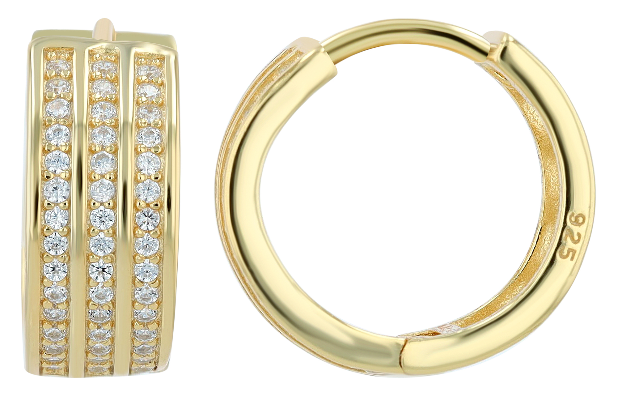 "Eleganz", 925/- Echt Silber Creolen Ø 12,5mm, Zirkonia, vergoldet