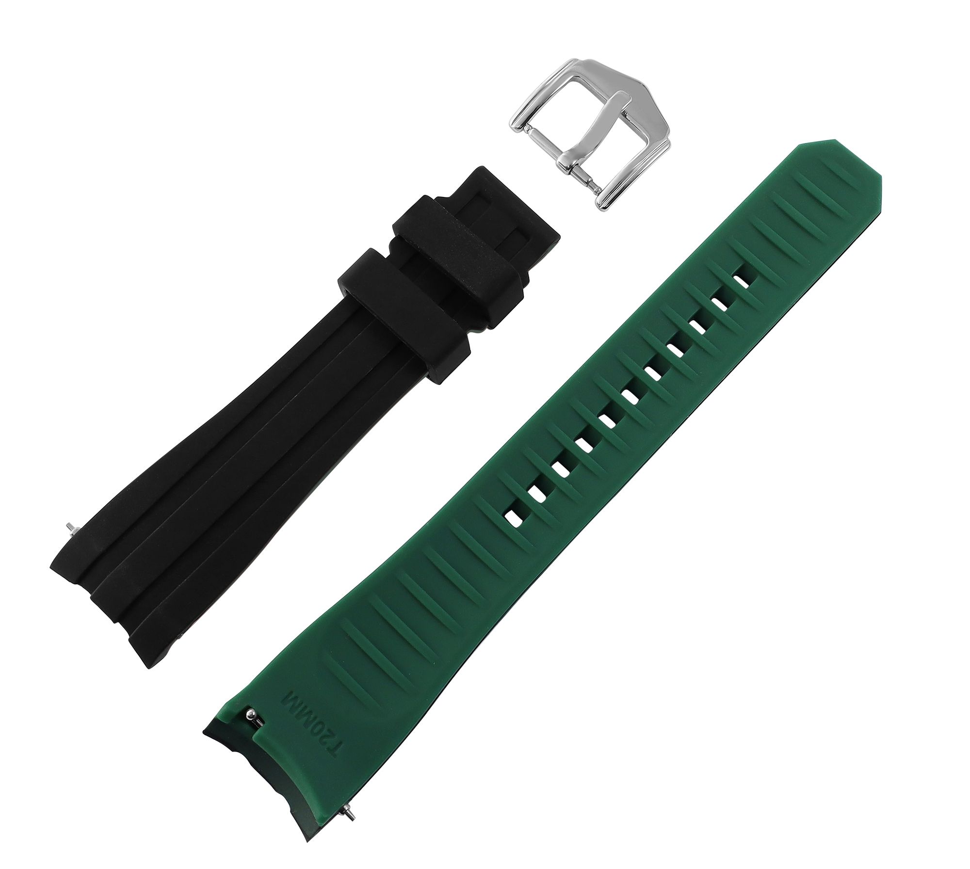 Schnellwechselarmband für Uhren, Silikon, Dornschließe, schwarz/grün, 18 mm