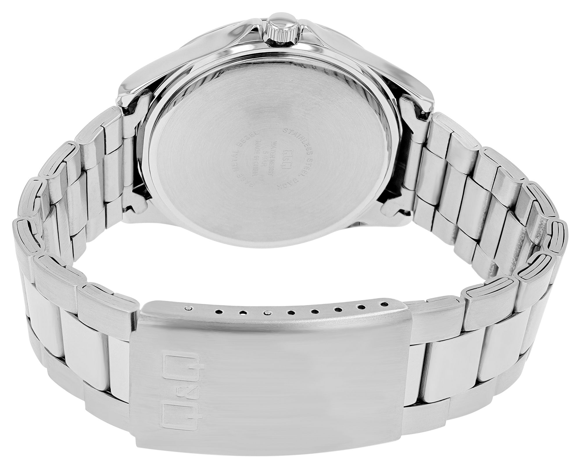 Q&Q Herrenuhr mit Edelstahlarmband, 5 ATM, Datumsanzeige, silberfarben/ZB schwarz