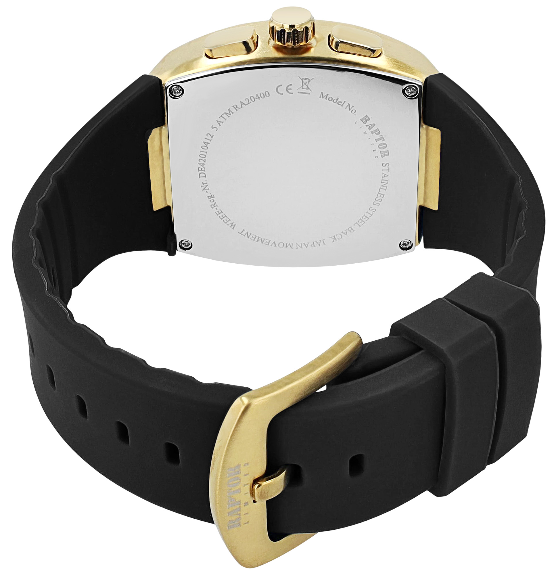 Raptor Limited Herrenuhr "Aldriel", Silikonarmband, Chronograph, schwarz/ goldfarben