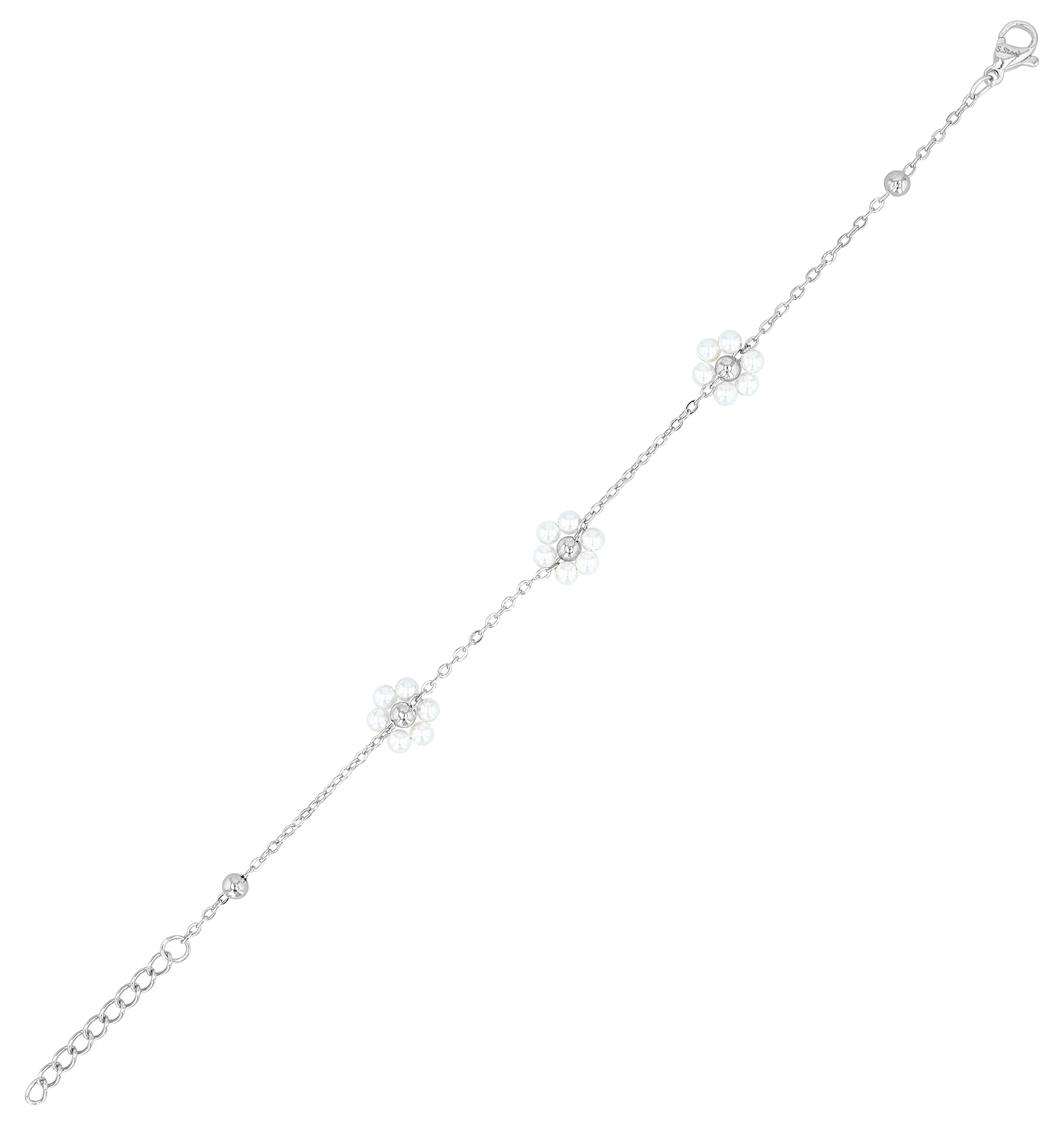 "Jaika" Armband (17+3 cm), Edelstahl/ Glasperlen, Blüte, silberfarben