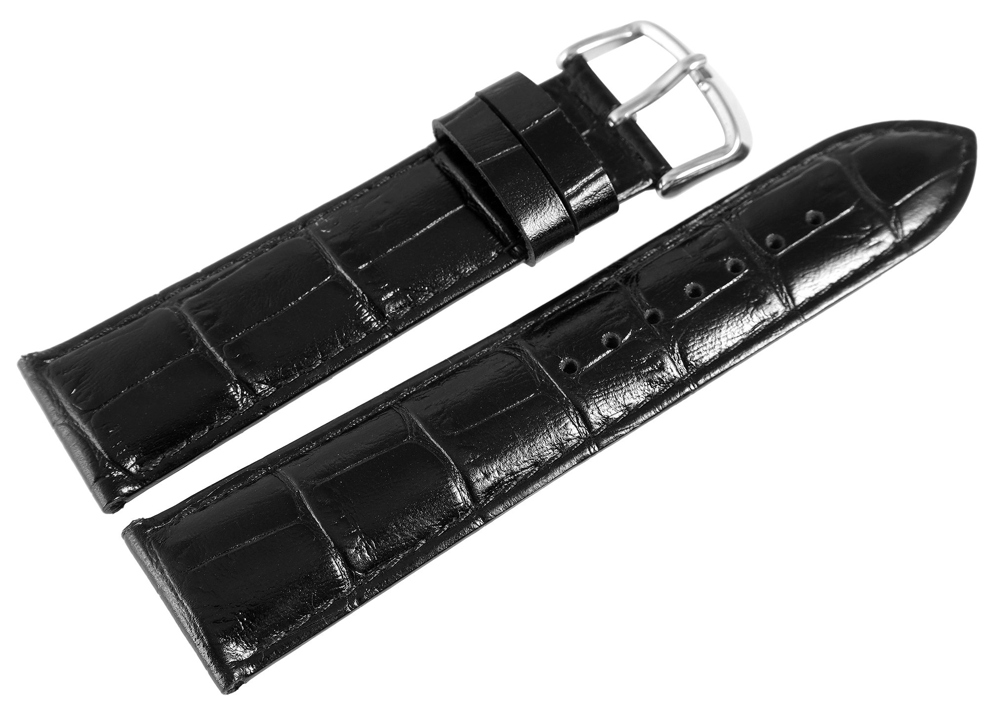 Uhrenarmband aus Echt Leder, Kroko-Optik, schwarz, 22 mm