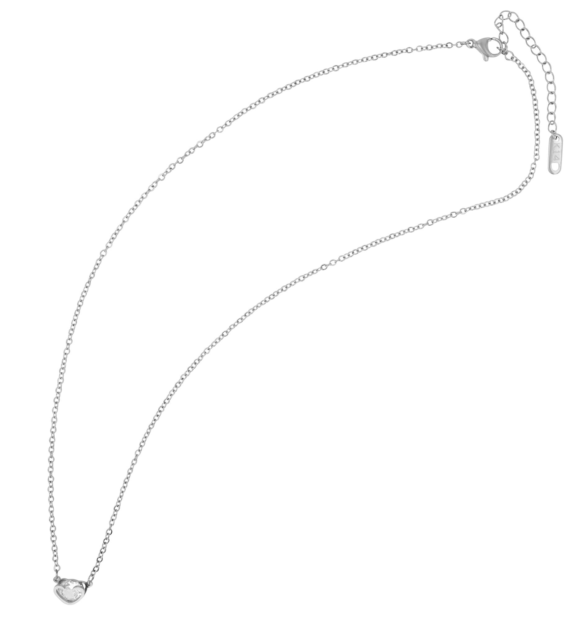 "Jola" Edelstahlkette mit Herz -Anhänger, 43+5cm, Silberfarbig