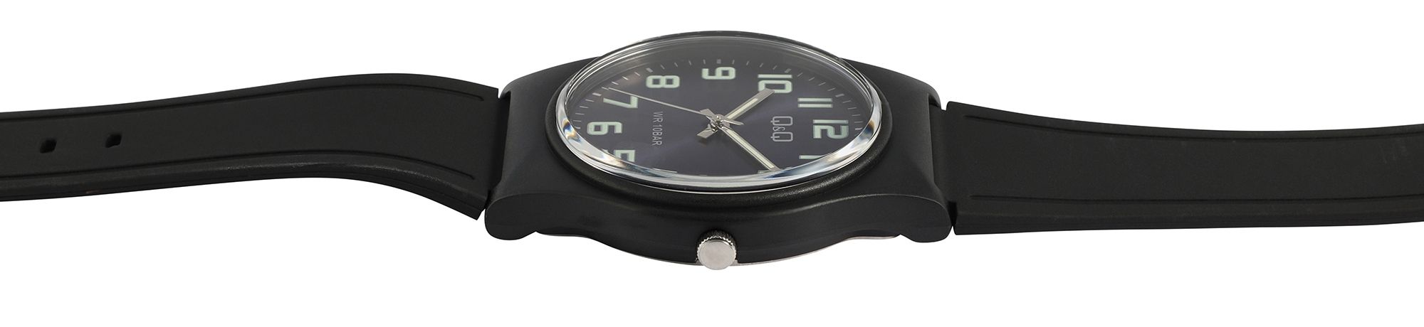 Q&Q Damenuhr mit Silikonarmband, 3-Zeiger/analog, 10 ATM, schwarz/ZB blau
