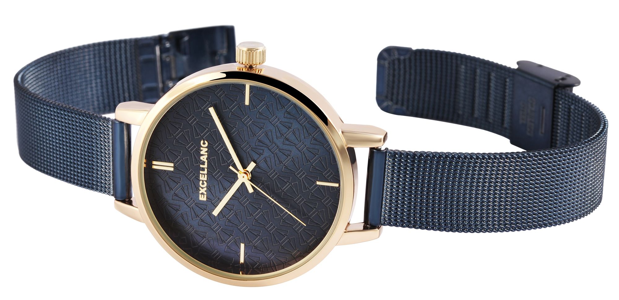 Excellanc Damenuhr mit Edelstahl Mesh Band in dunkelblau