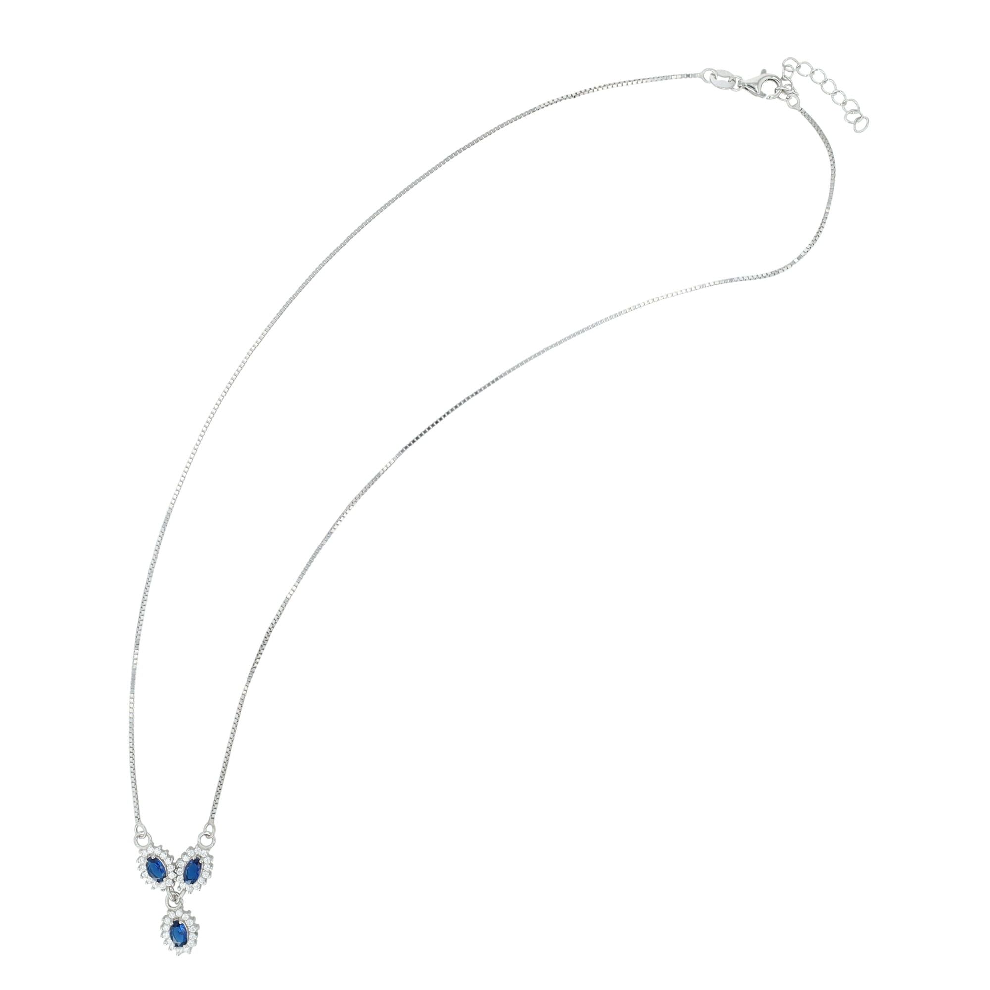 "Diana" 925/- Echt Silber Kette - Entourage-Stil, Zirkonia blau, rhodiniert