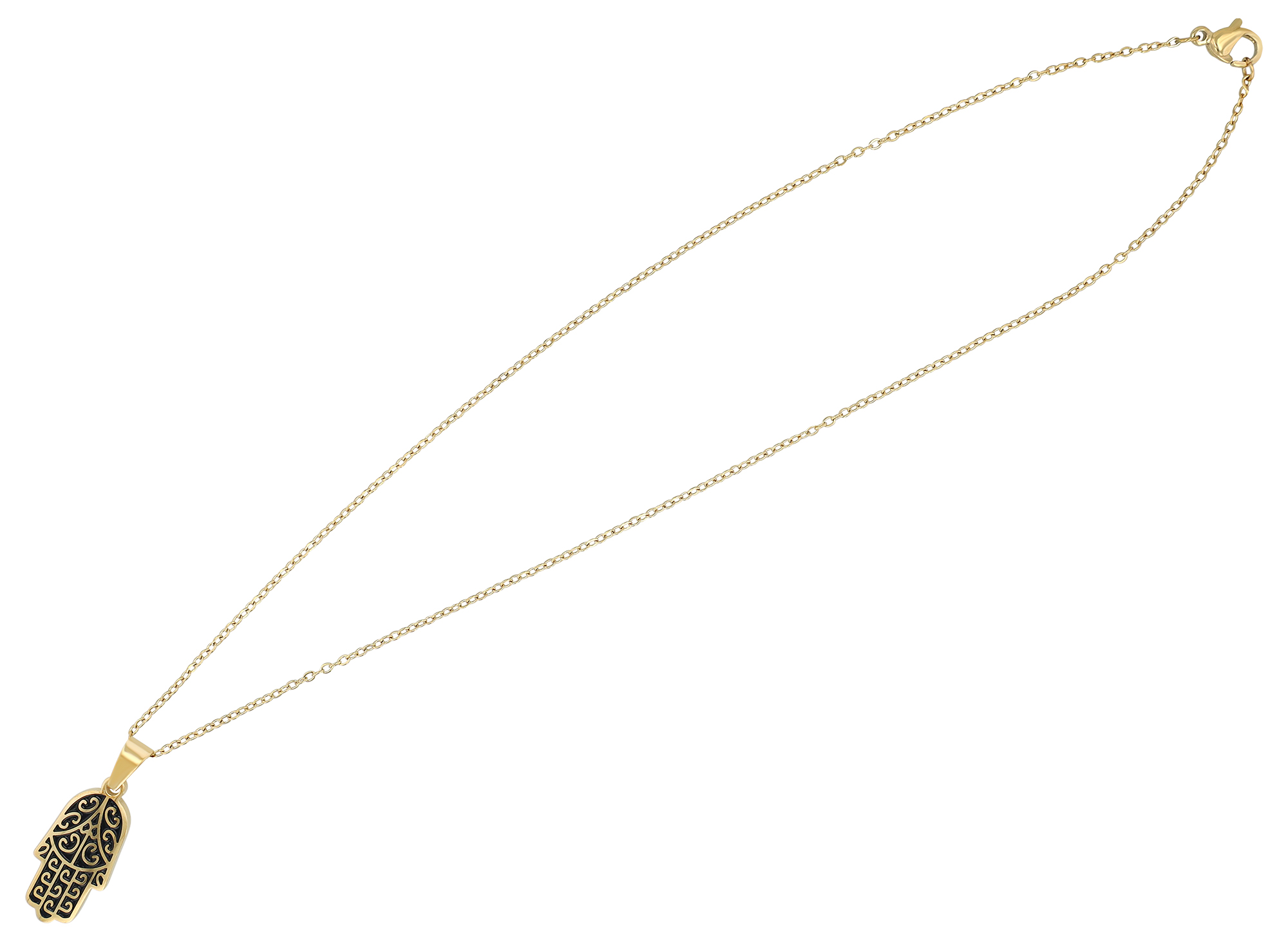 "Fatimas Hand" Edelstahlkette mit Anhänger, 45 cm, goldfarben