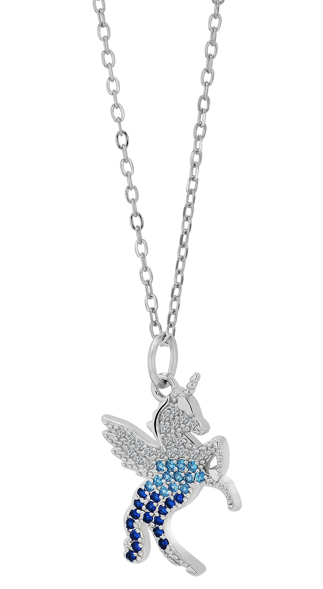 925/- Echt Silber Einhorn-Halskette "Peregrina", rhodiniert, 42+5 cm