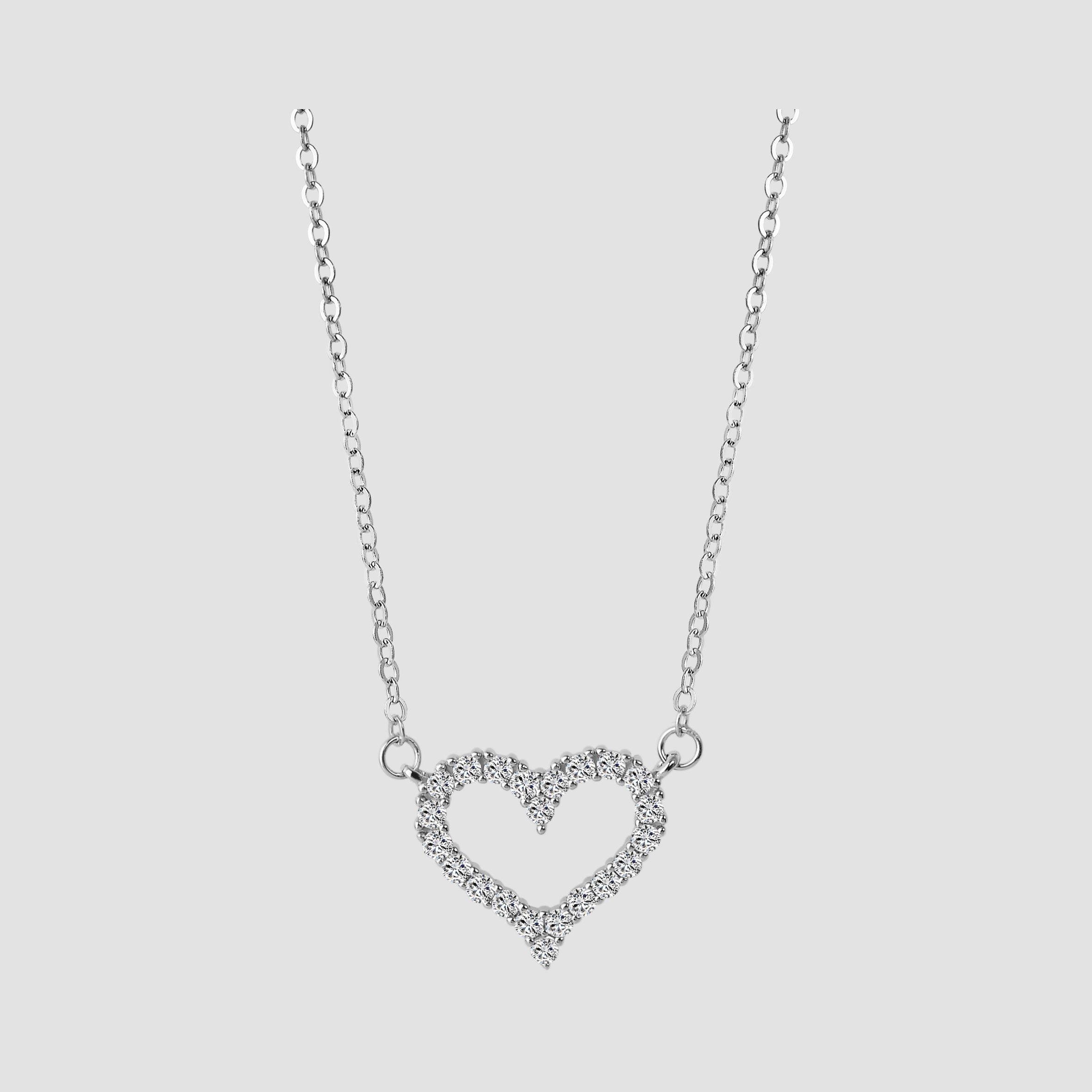 "Natti" 925/- Echt Silber Halskette mit Herzanhänger, Zirkoniabesatz, 925/rhodiniert