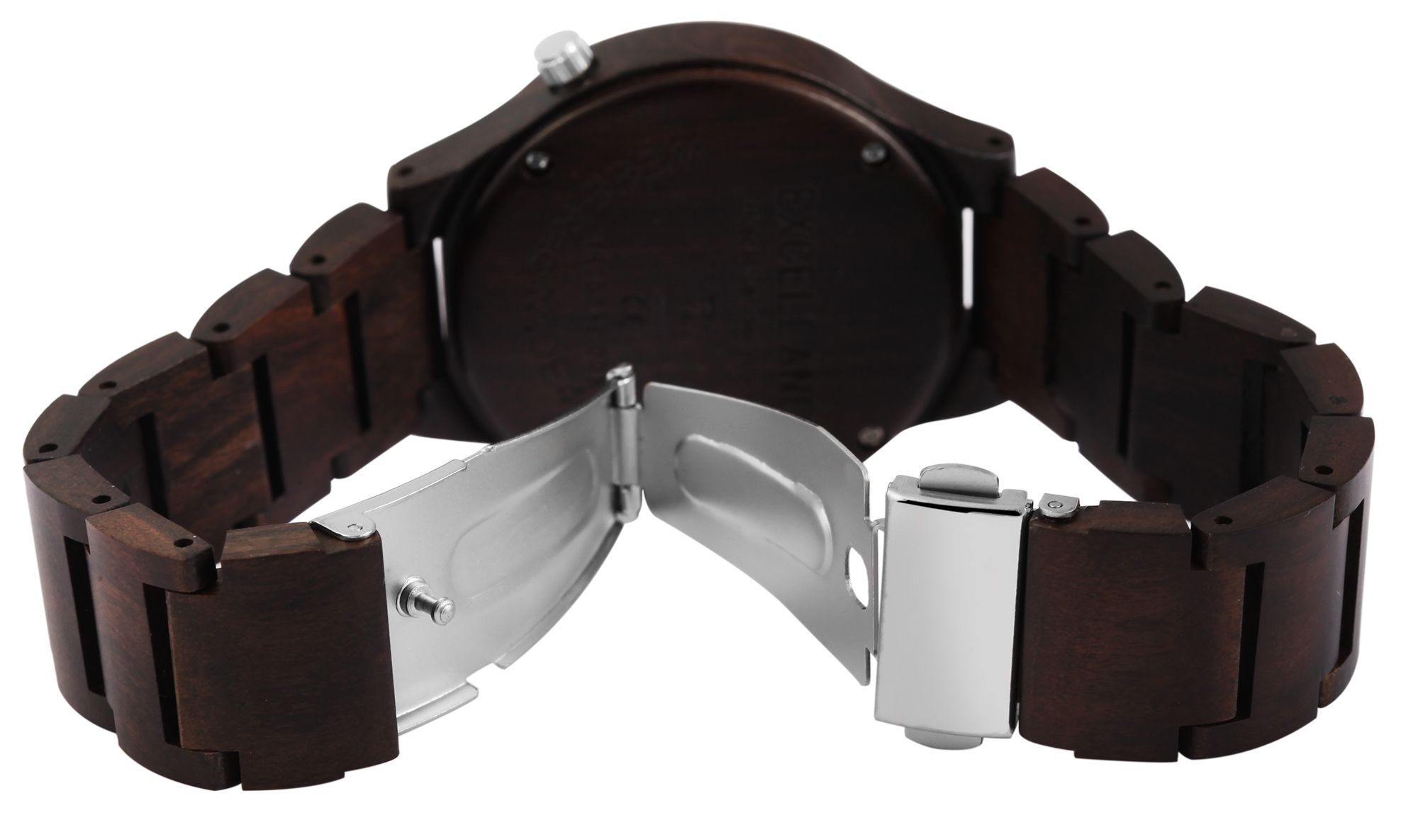 Excellanc Damen Armbanduhr aus schwarzem Sandelholz mit Edelstahl Faltschließe