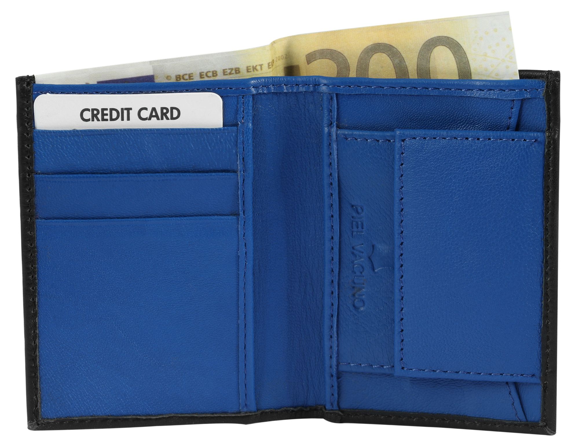 Steinmeister Mini-Geldbörse aus Echtleder, Hochformat, schwarz/blau