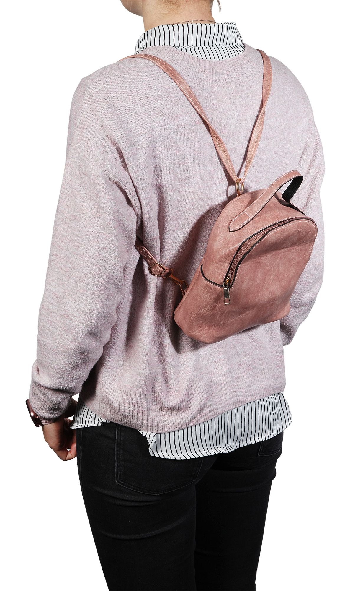Damen-Rucksack aus Lederimitat, rosé, Länge: 21,5 cm / Breite: 19,0 cm / Stärke: 8,0 cm