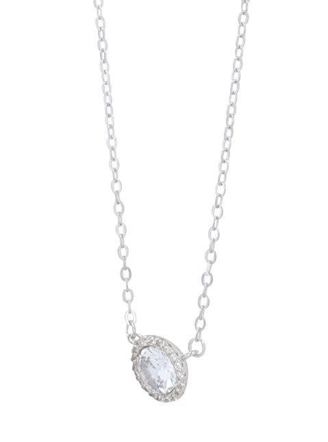 925/- Echt Silber Kette "Padma"mit rundem Anhänger, Zirkonia, rhodiniert