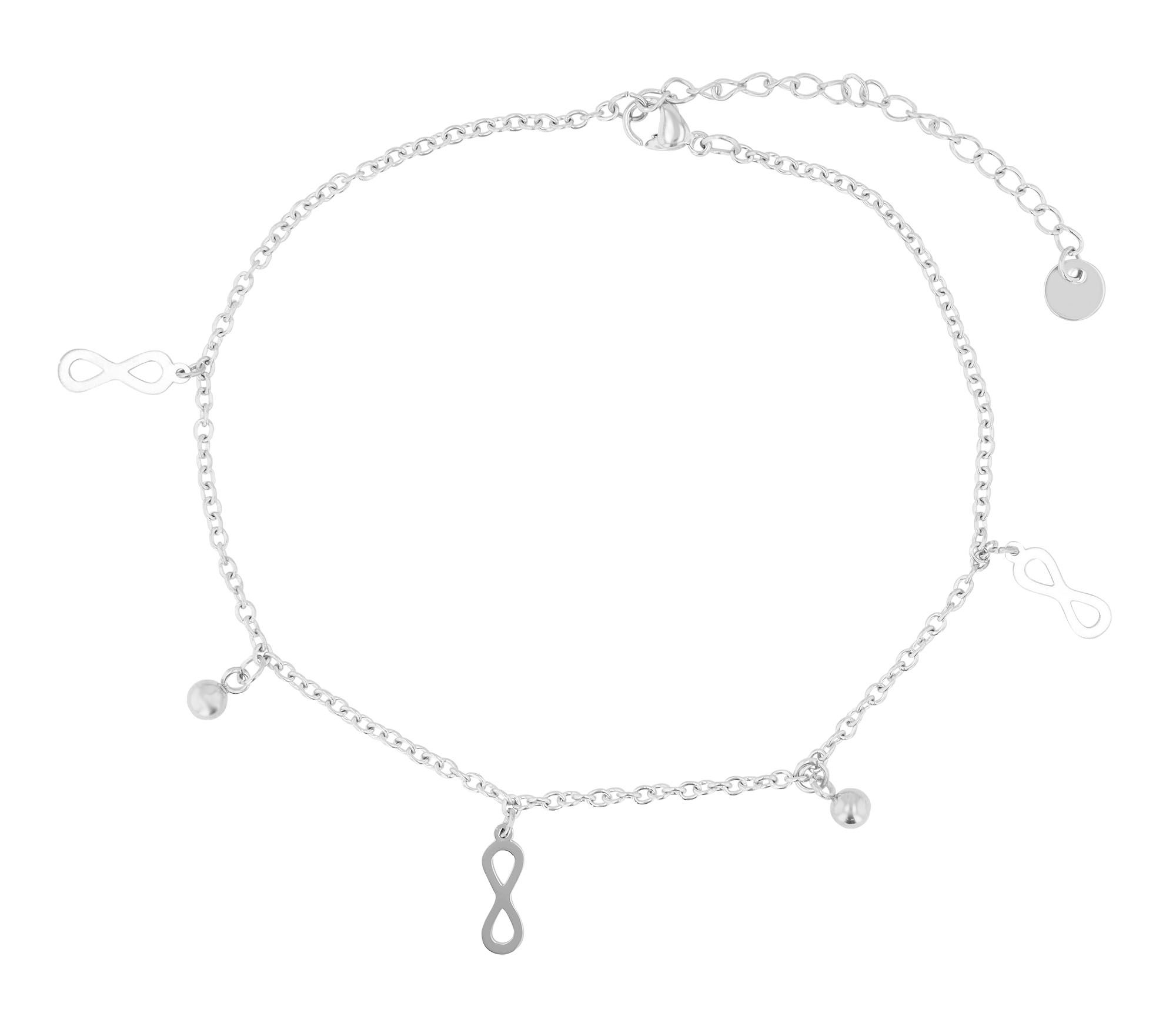Akzent Fußkettchen "Dagny", Edelstahl, Infinity und Kugel, 24+5 cm, silberfarben