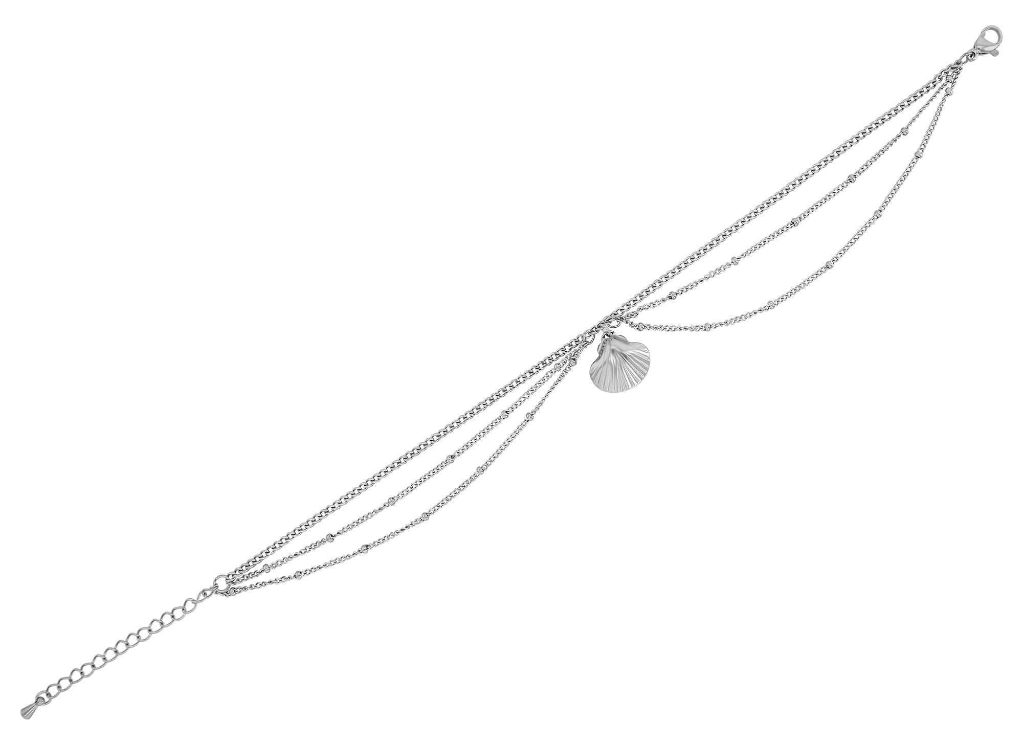 "Demi" Fußkette Muschel im Layering Look, Edelstahl, silberfarben