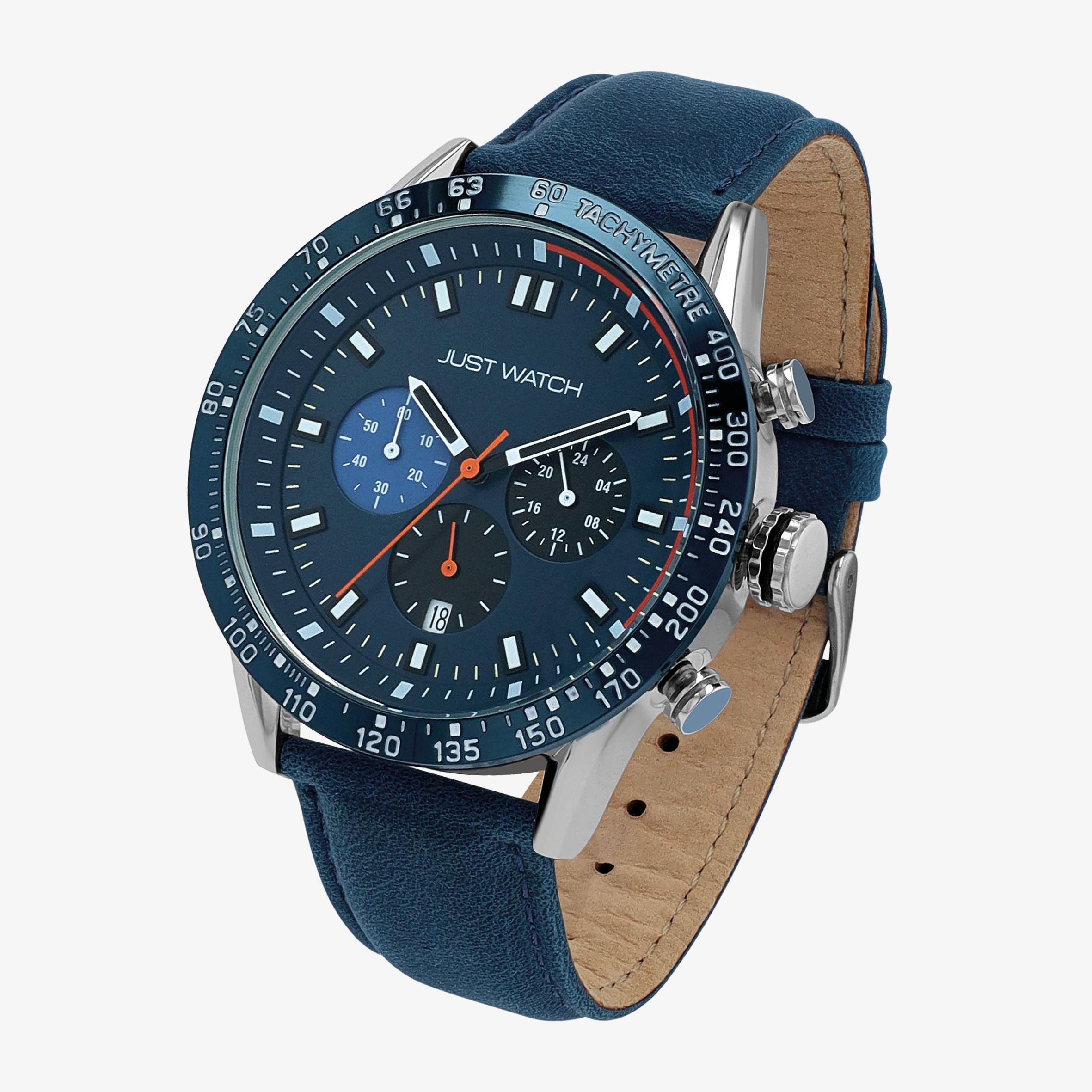 Just Watch Herrenchronograph mit Lederarmband, 5 ATM, blau