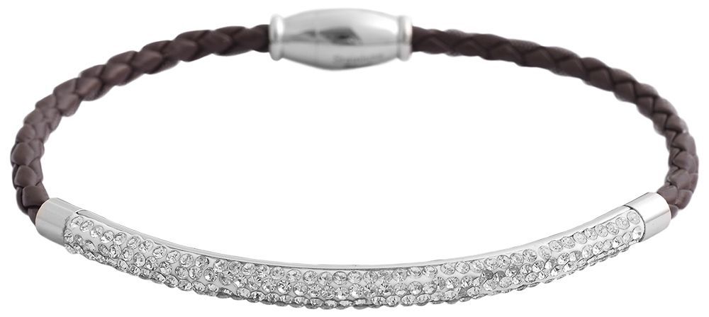 Akzent Armband aus geflochtenem Lederimitat und Edelstahlelementen, Similibesatz, dunkelbraun/silberfarben
