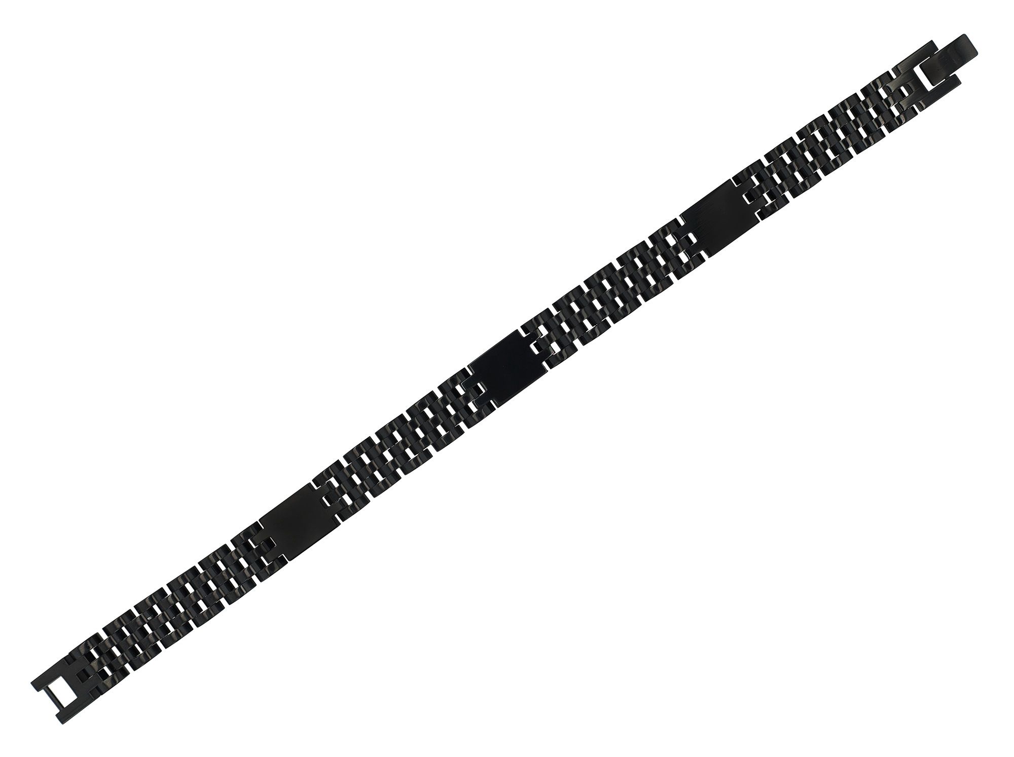 "Jareth" Edelstahl Gliederarmband, Gravurelemente, 21 cm, schwarz