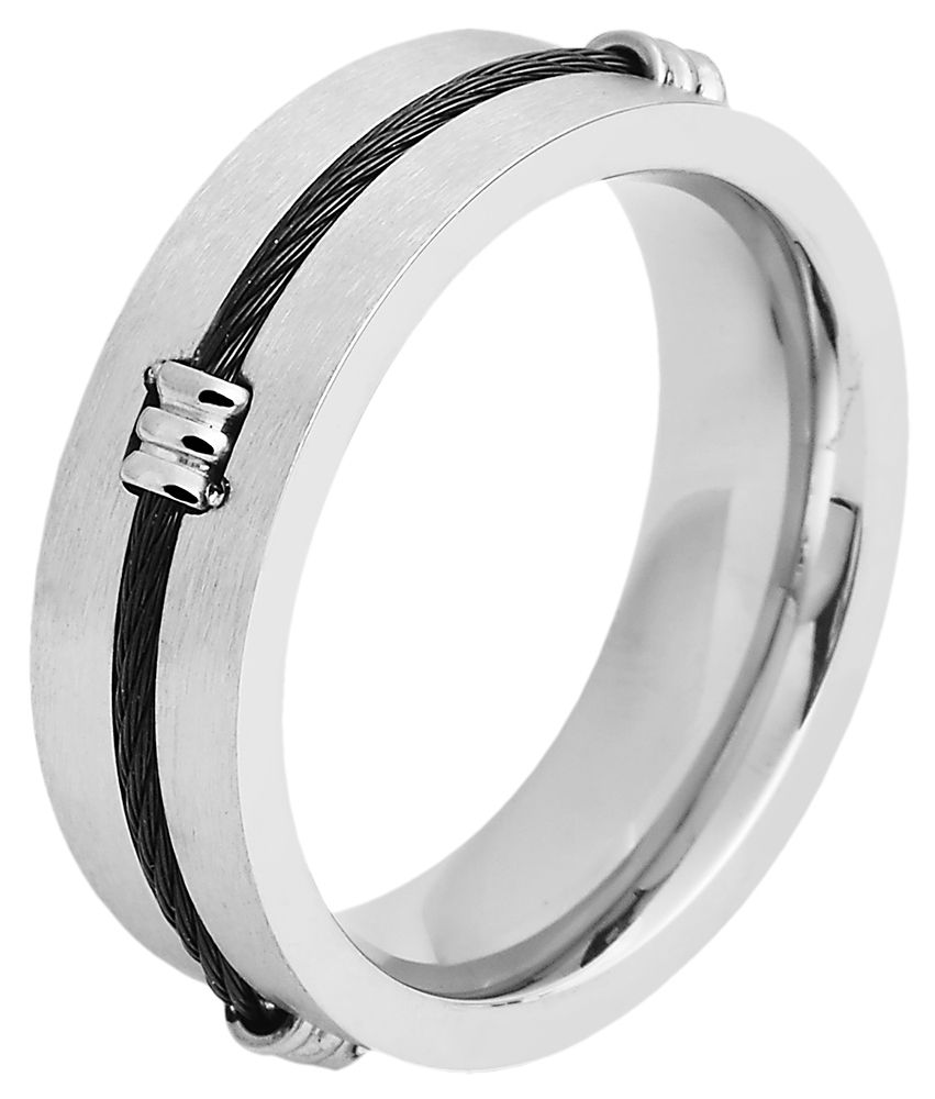 Akzent Herren-Ring aus Edelstahl, silberfarbig/ schwarz, Gr. 62