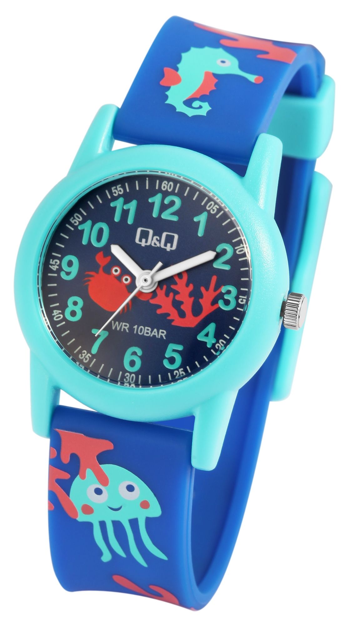 Q&Q Kinderuhr "Unterwasserwelt", Band aus Resin, 10 ATM