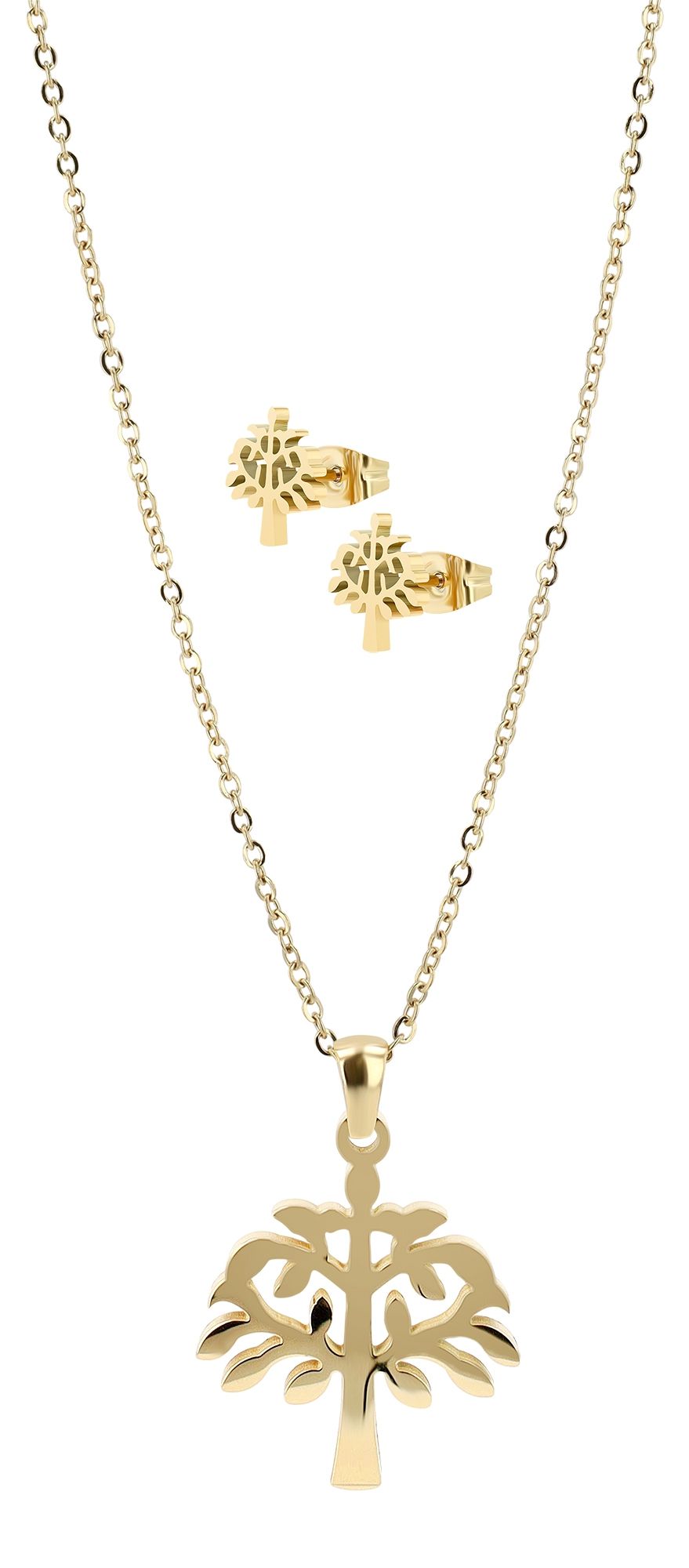 Akzent Schmuckset "Sylva", Lebensbaum, Edelstahl, Kette & Ohrstecker, goldfarben