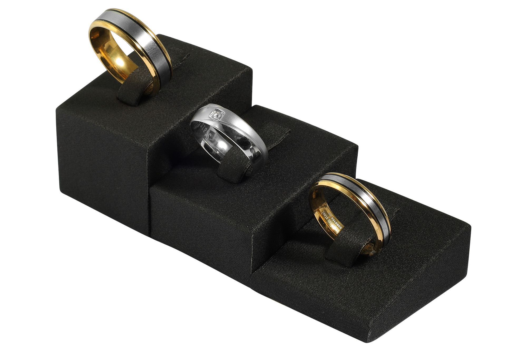 3er Set Ringaufsteller (Dekoserie Soft), PU-bezogen, schwarz