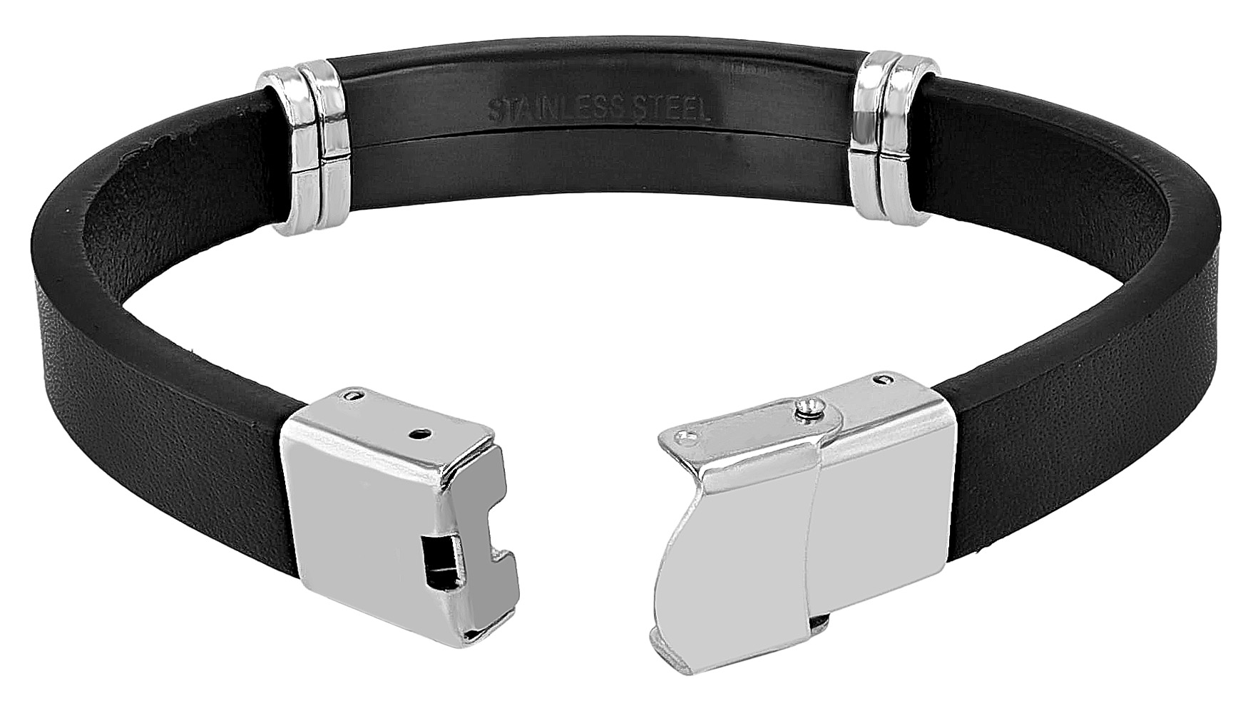 "Tajeu", Echtlederarmband, Edelstahlgravurplatte, schwarz, 21 cm