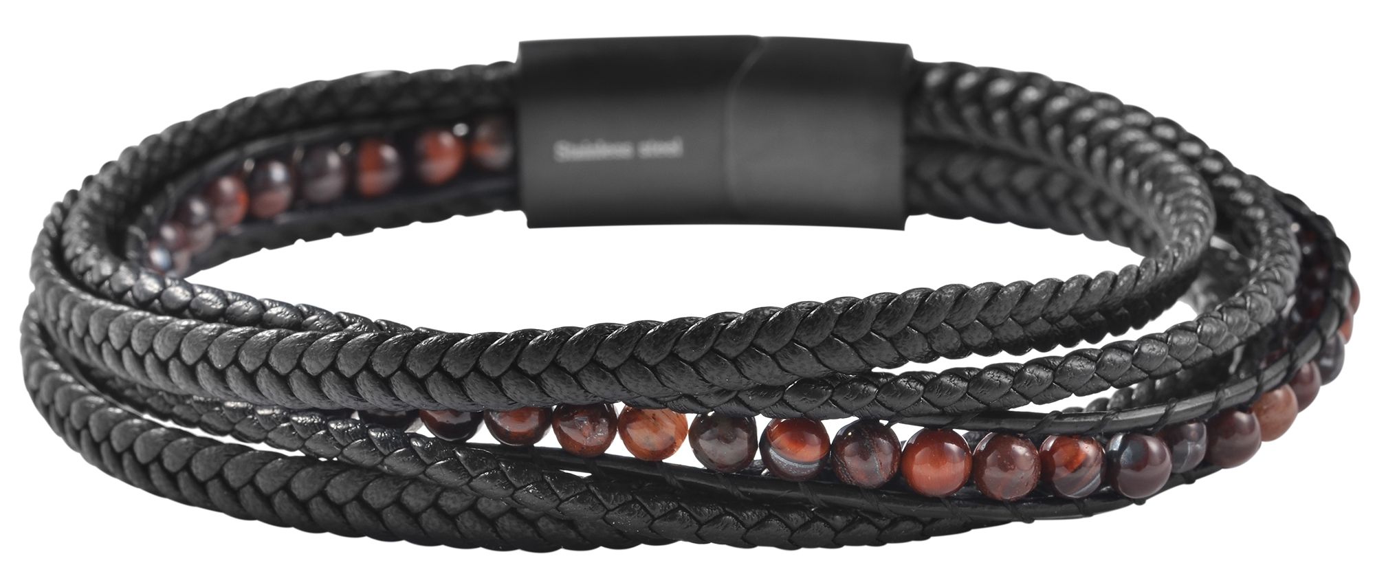 Akzent Armband aus Lederimitation mit braunem Tigerauge, 19 cm