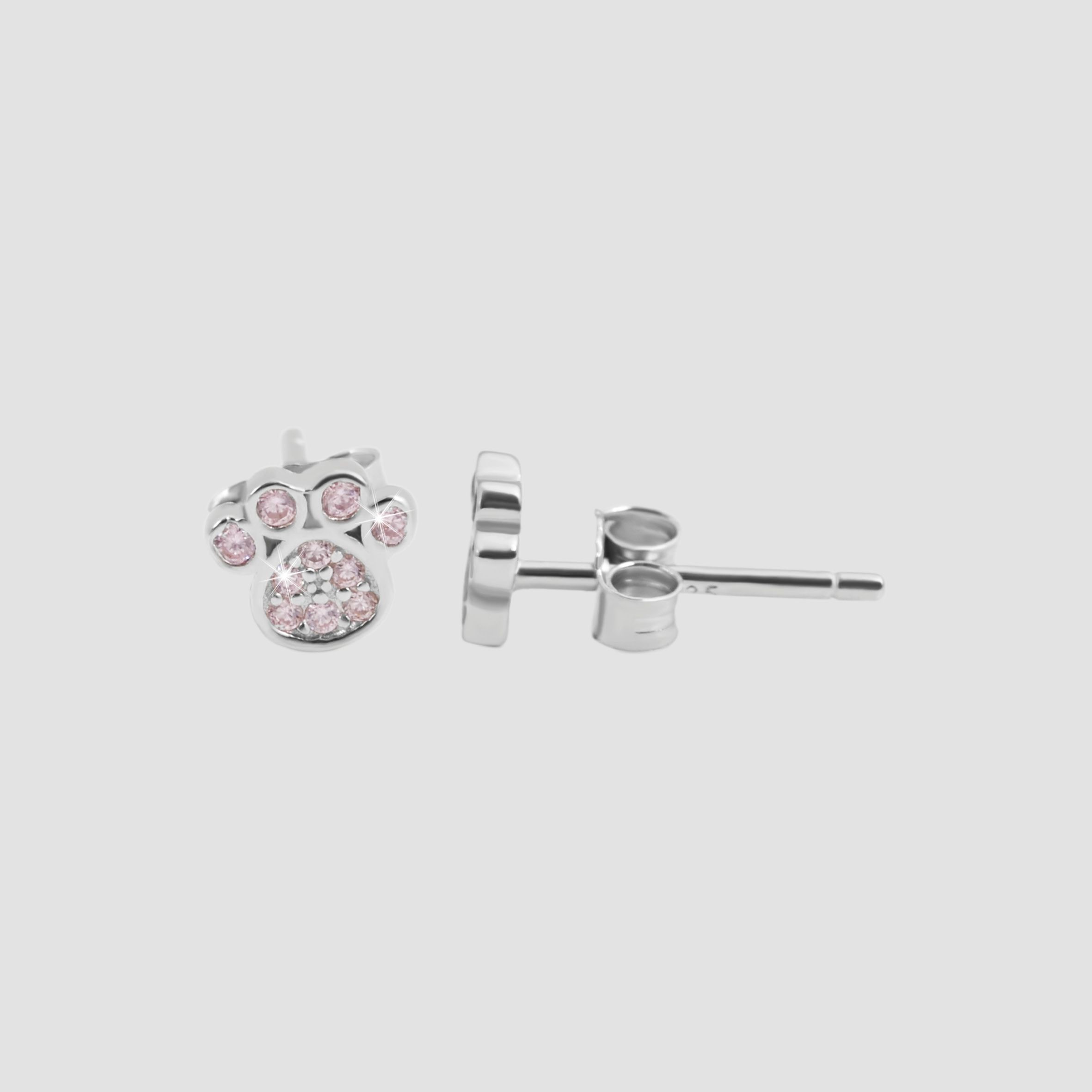 "Samtpfötchen Dorina" 925/rh Echt Silber, Kinder Ohrstecker - Pfoten, Zirkonia rosa, rhodiniert