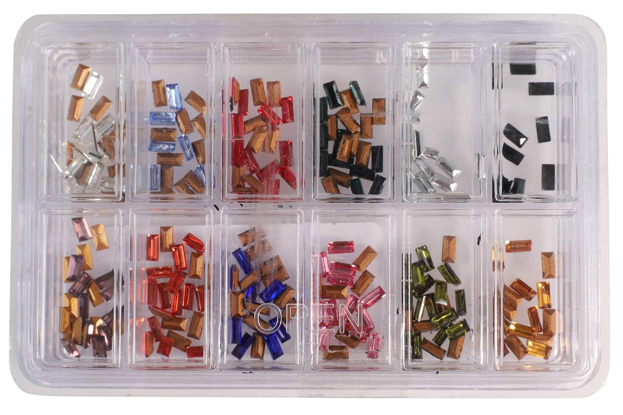 bunte Sortiment Similisteine/ Glassteine im Baguettschliff (4 x 2 mm)