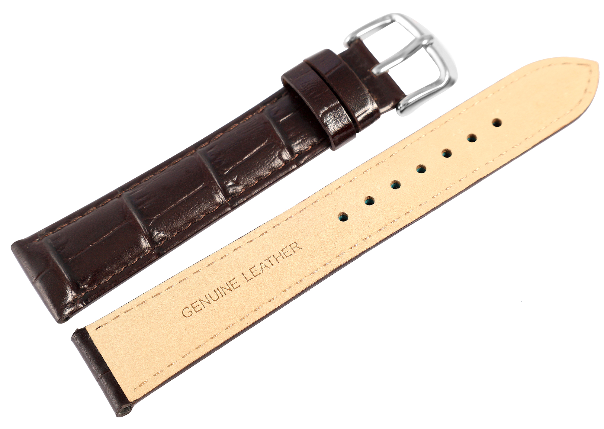 Uhrenarmband aus Echt Leder, Kroko-Optik, dunkelbraun, 18 mm