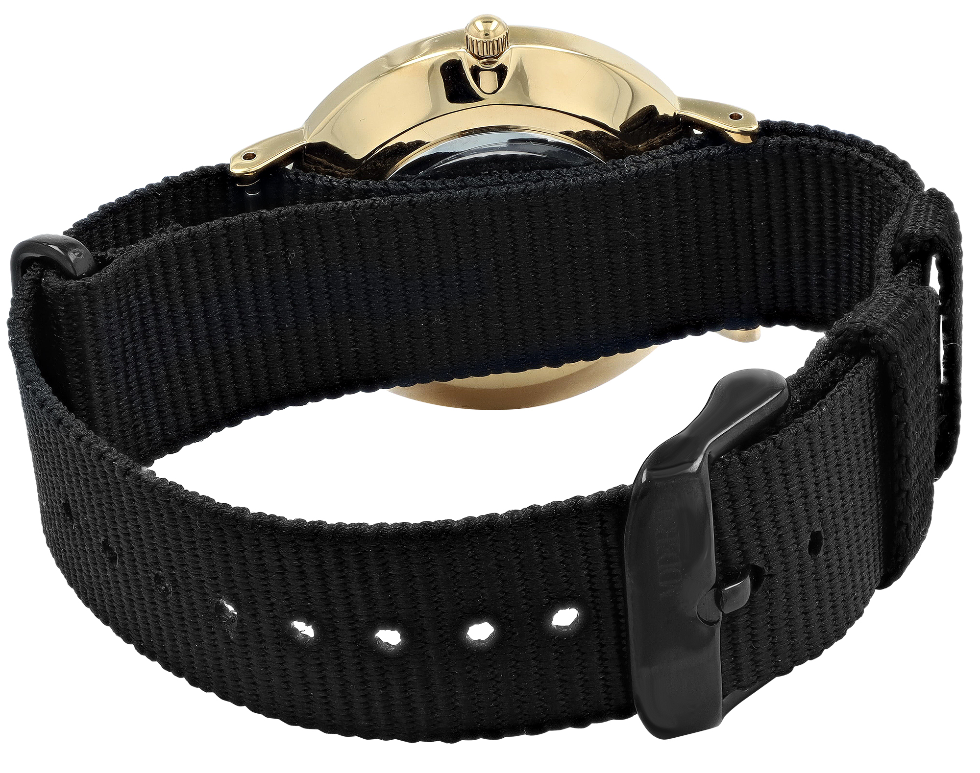 Moderno Milano Edelstahl Damenuhr 36,5 mm, Saphirglas & Nylon-NATO-Band (Schwarz), goldfarben