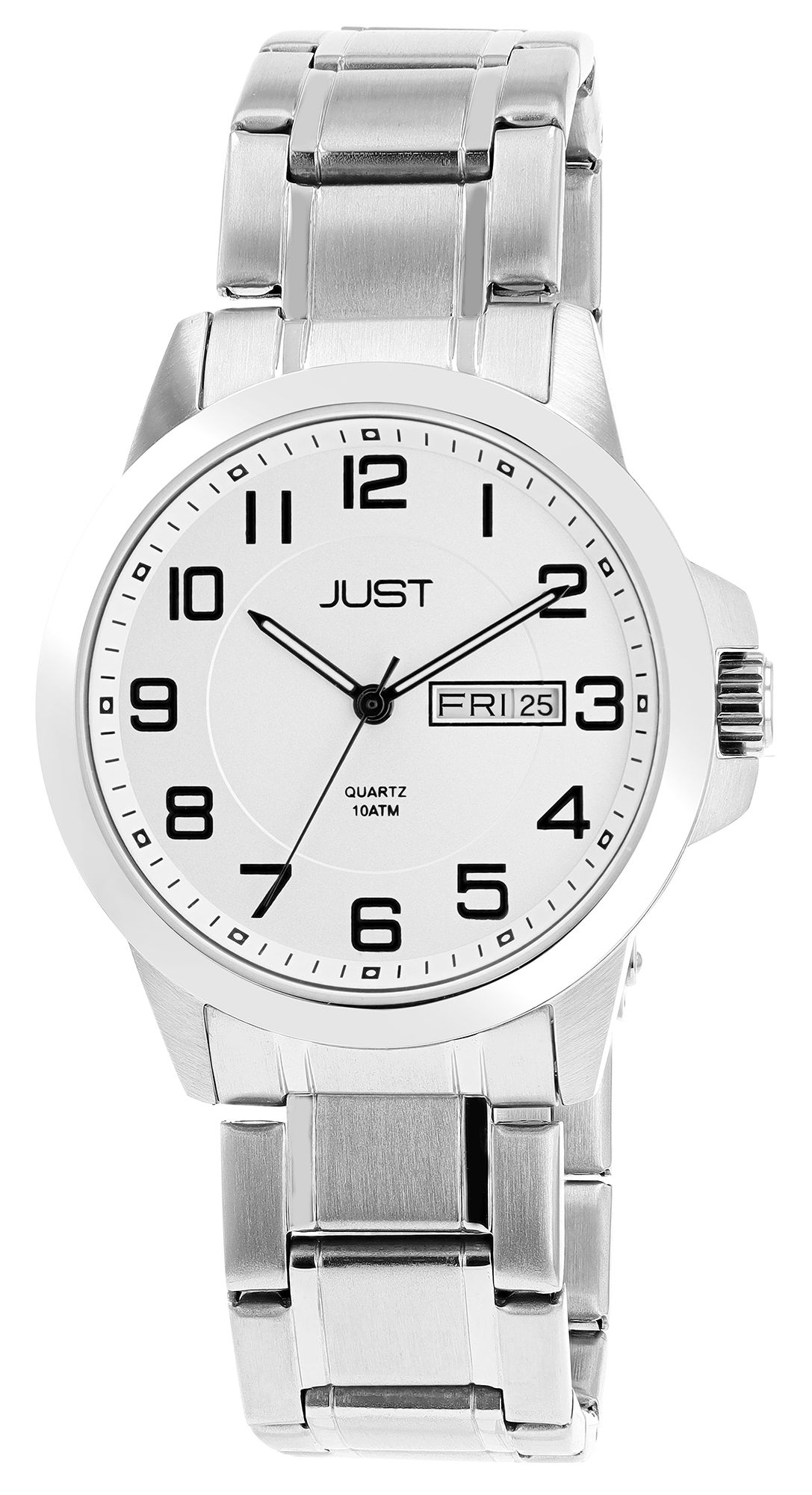 Just Herrenuhr mit Edelstahlarmband, 10 ATM, silberfarben/weißes ZB
