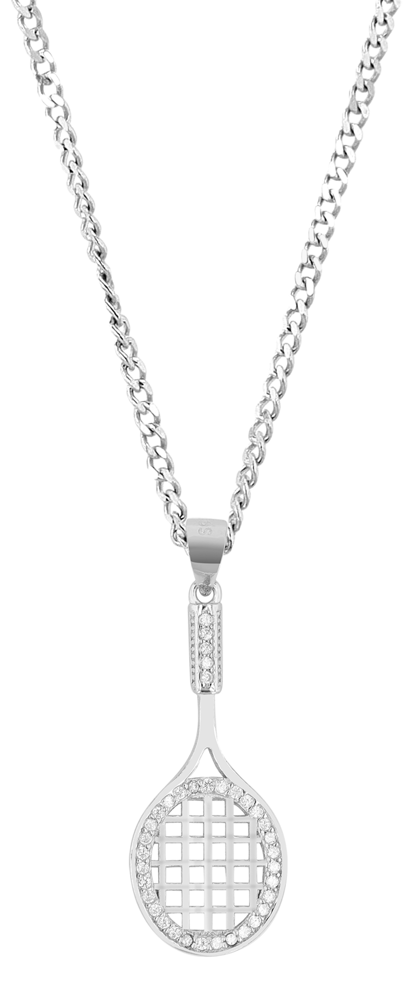 "Tony", 925/- Echt Silber Anhänger Tennisschläger mit Zirkonia, silberfarben rhodiniert