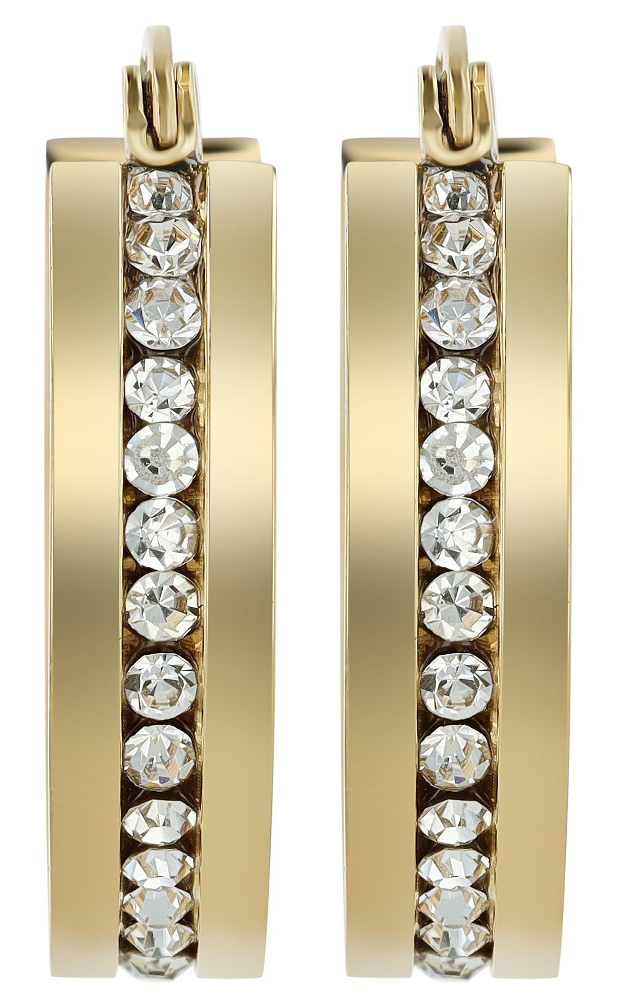 "Cheyen", Akzent Edelstahl Creolen, Similibesatz, Ø 21 mm, goldfarben