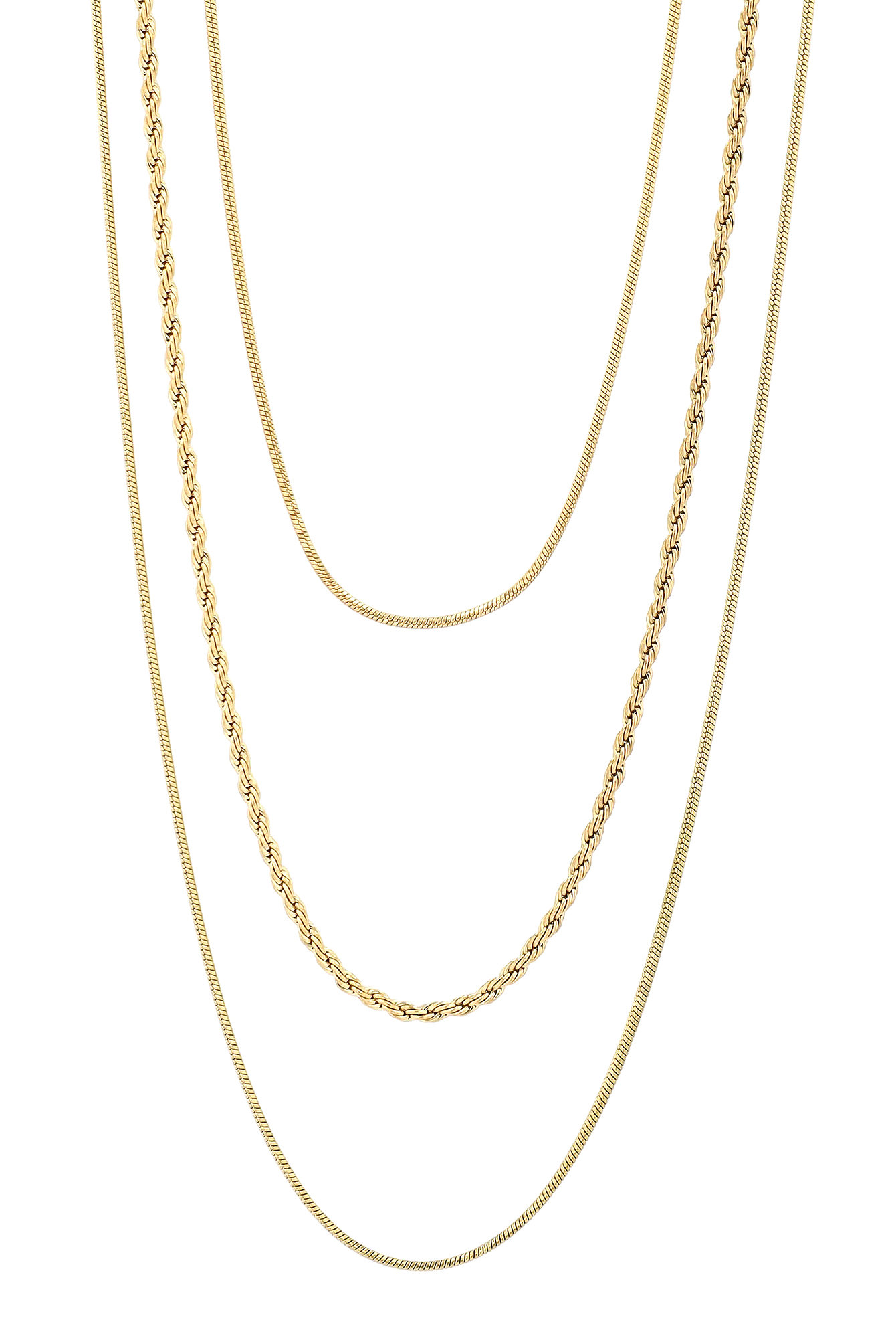 "Nelda" Edelstahl Layering Kette, 40/ 45/ 50 + 5 cm, goldfarben
