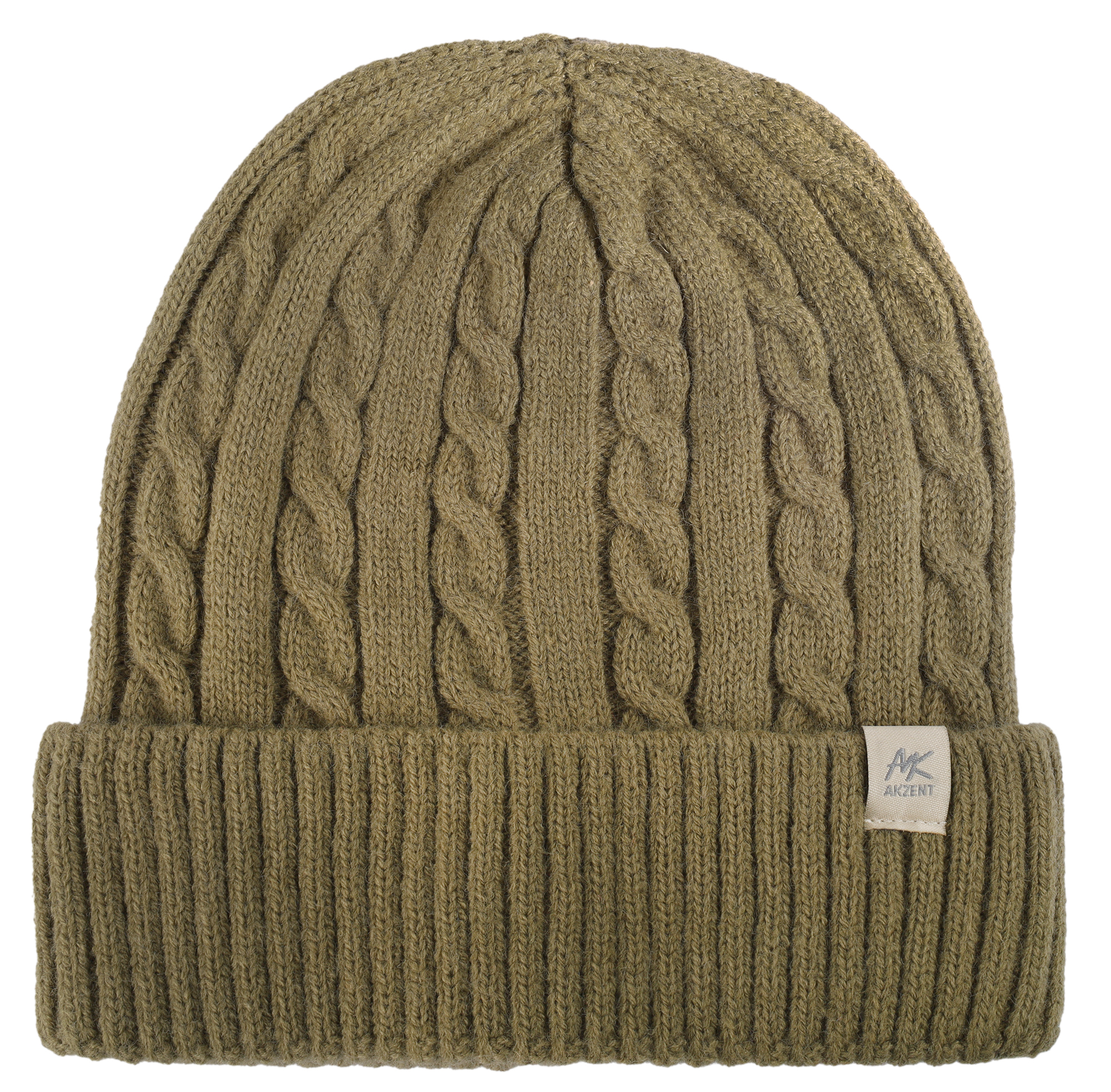 Akzent Strickmütze mit Umschlag, 100% Acryl, 4-VE, khaki