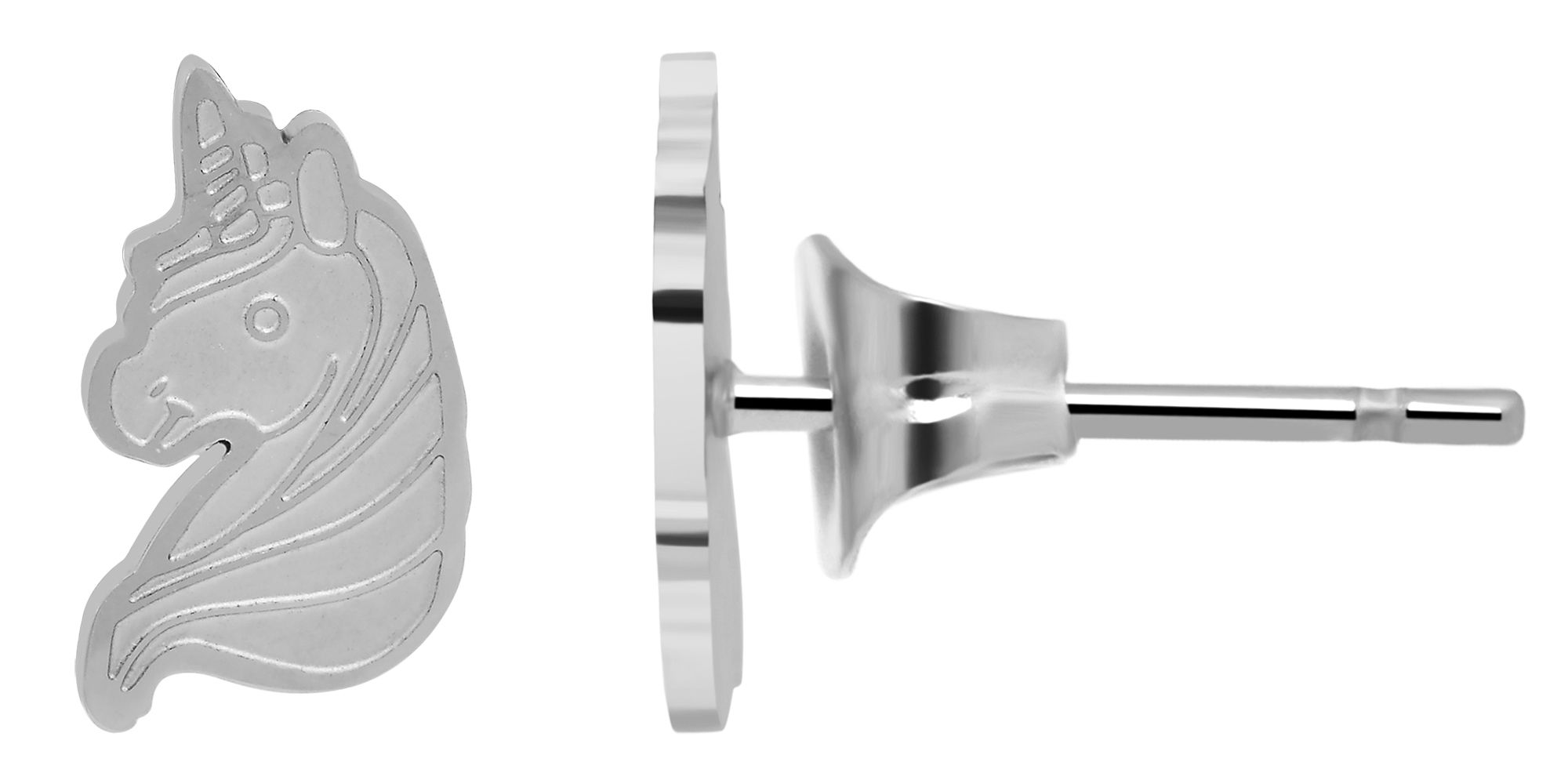 "Daffy" Edelstahl Schmuckset - Kette und Ohrstecker, Einhorn, silberfarben