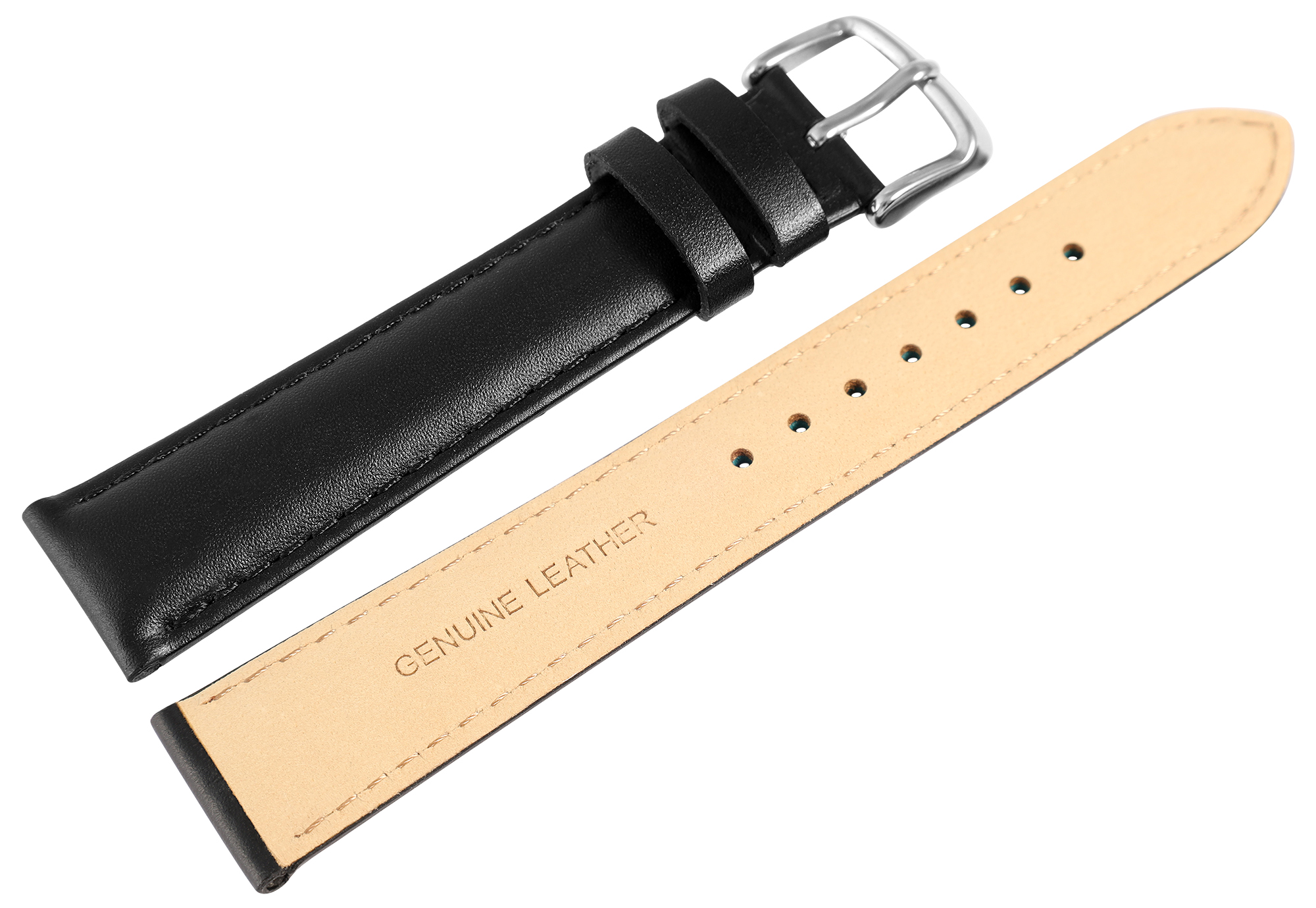 Uhrenarmband aus Echt Leder ín schwarz, 18 mm