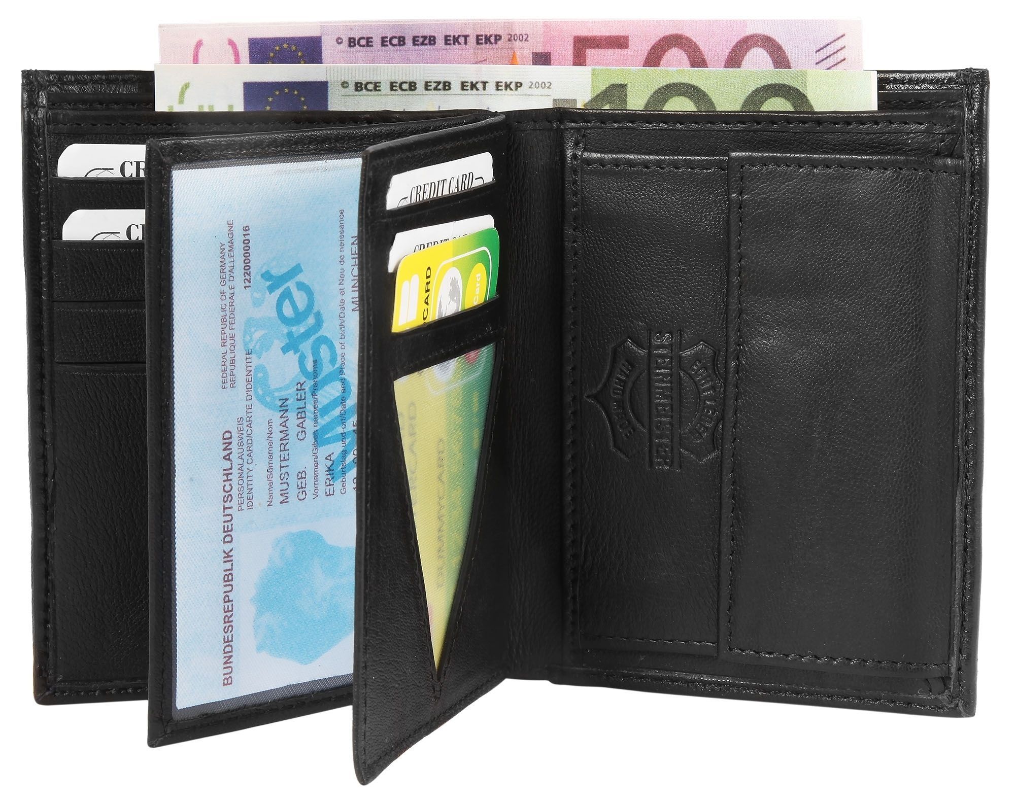 Steinmeister Geldbörse aus Echtleder, Hochformat, schwarz