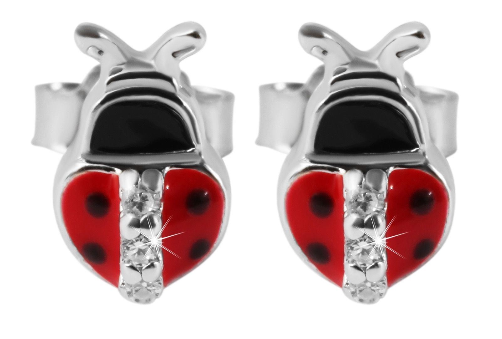 "Glückskäfer Betti" 925/- Echt Silber Kinder Ohrstecker - Marienkäfer, Emaille/ Zirkonia, rhodiniert